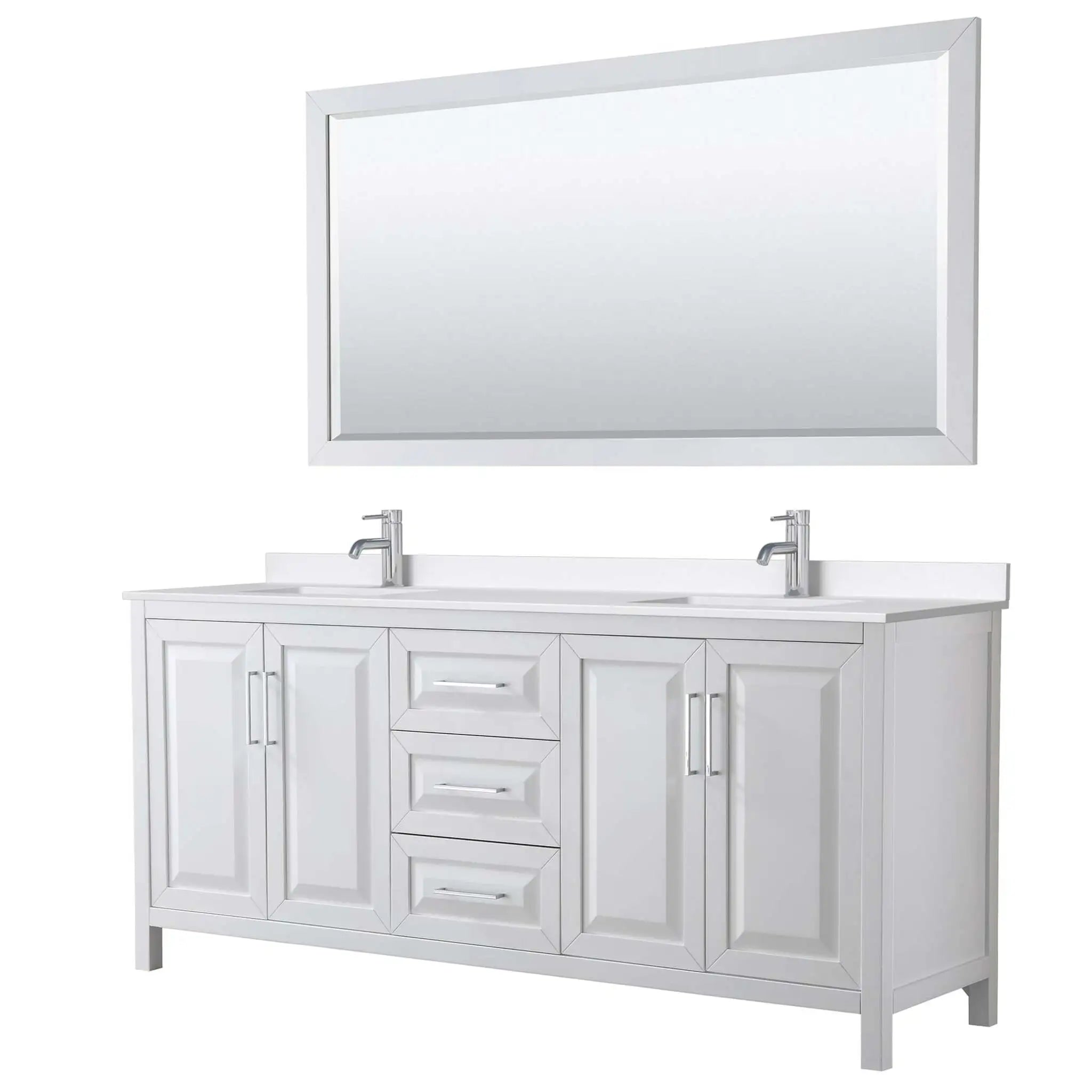 80" Daria Double Bathroom Vanity in White with Polished Chrome Trim & 70" Mirror by Wyndham