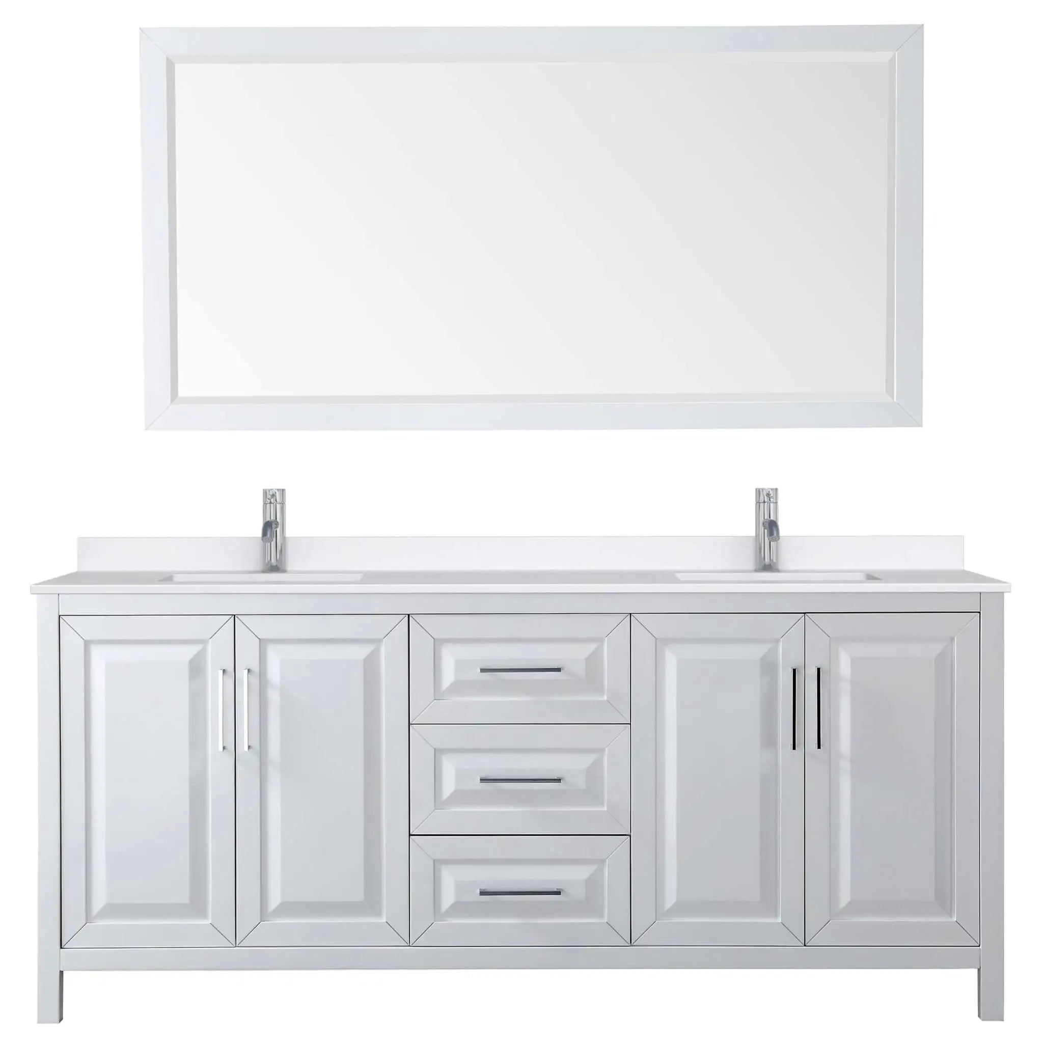 80" Daria Double Bathroom Vanity in White with Polished Chrome Trim & 70" Mirror by Wyndham