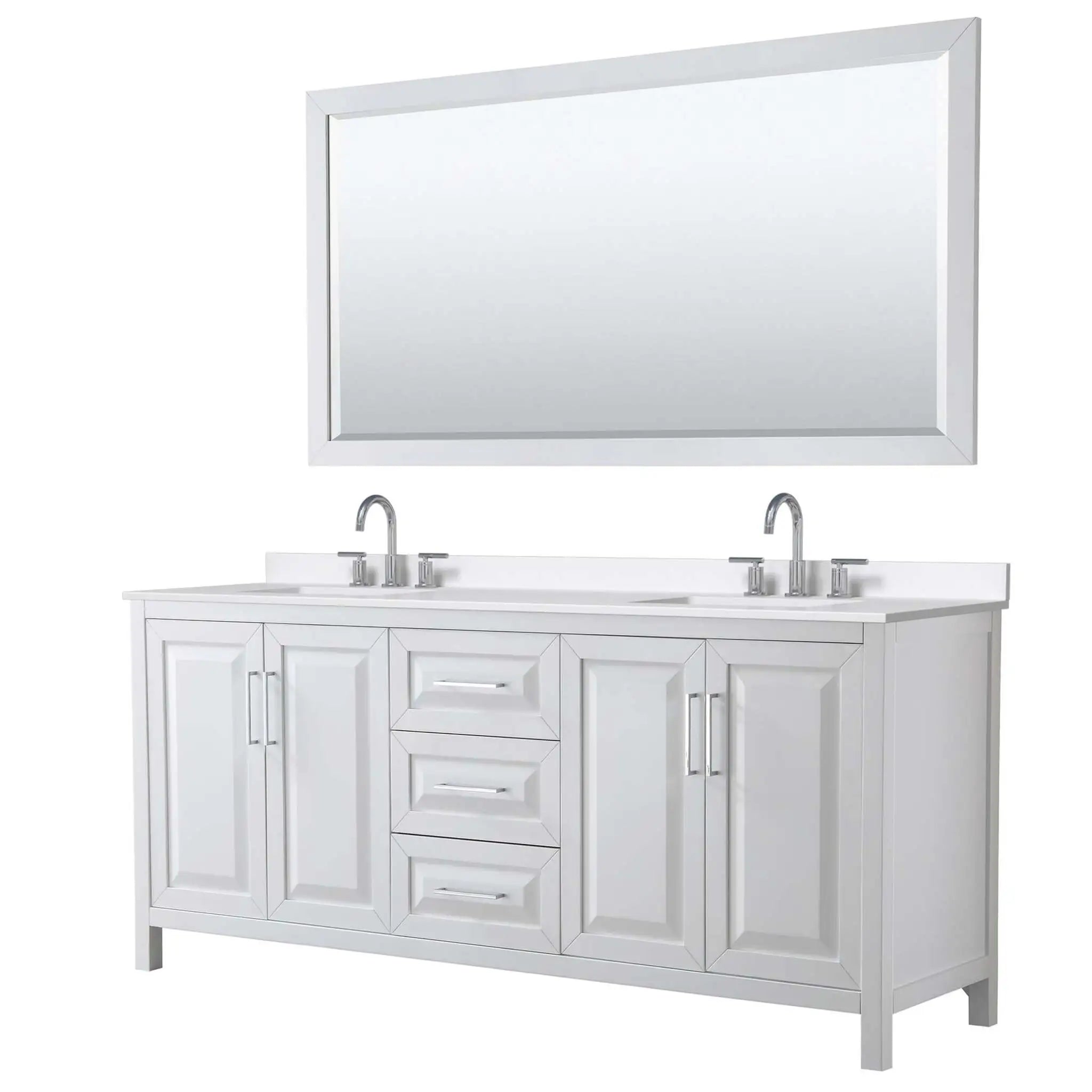 80" Daria Double Bathroom Vanity in White with Polished Chrome Trim & 70" Mirror by Wyndham