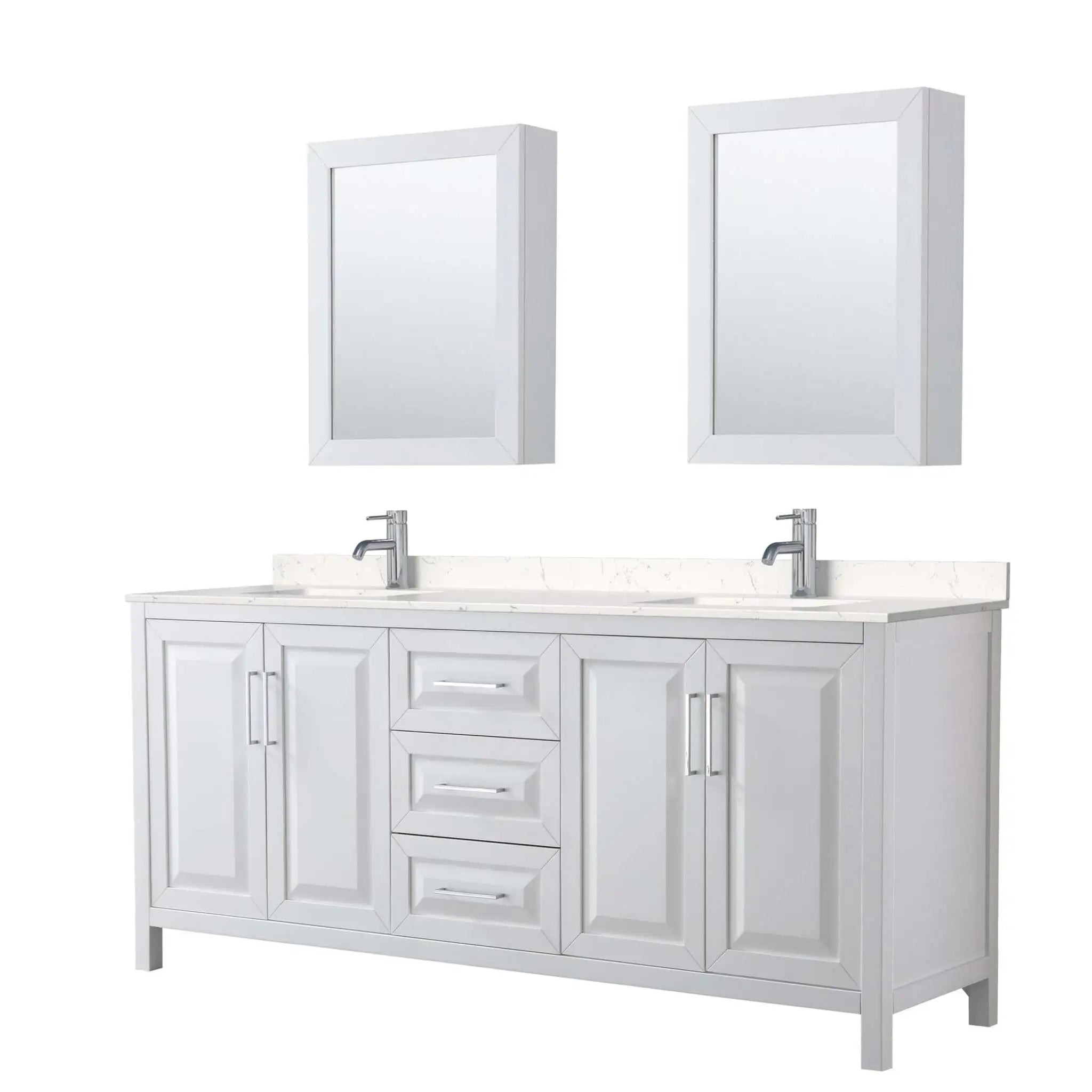 80" Daria Double Bathroom Vanity in White with Polished Chrome Trim & Medicine Cabinet by Wyndham