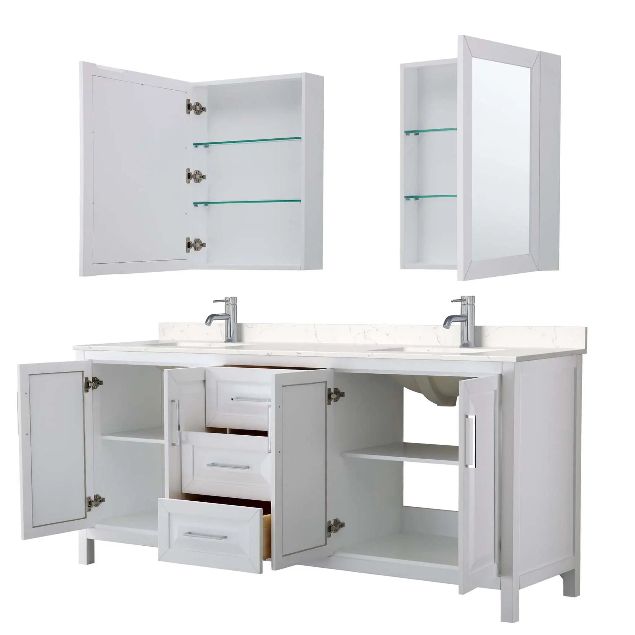 80" Daria Double Bathroom Vanity in White with Polished Chrome Trim & Medicine Cabinet by Wyndham