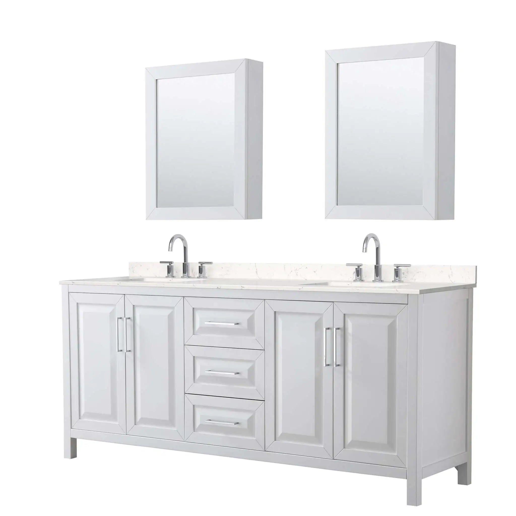 80" Daria Double Bathroom Vanity in White with Polished Chrome Trim & Medicine Cabinet by Wyndham