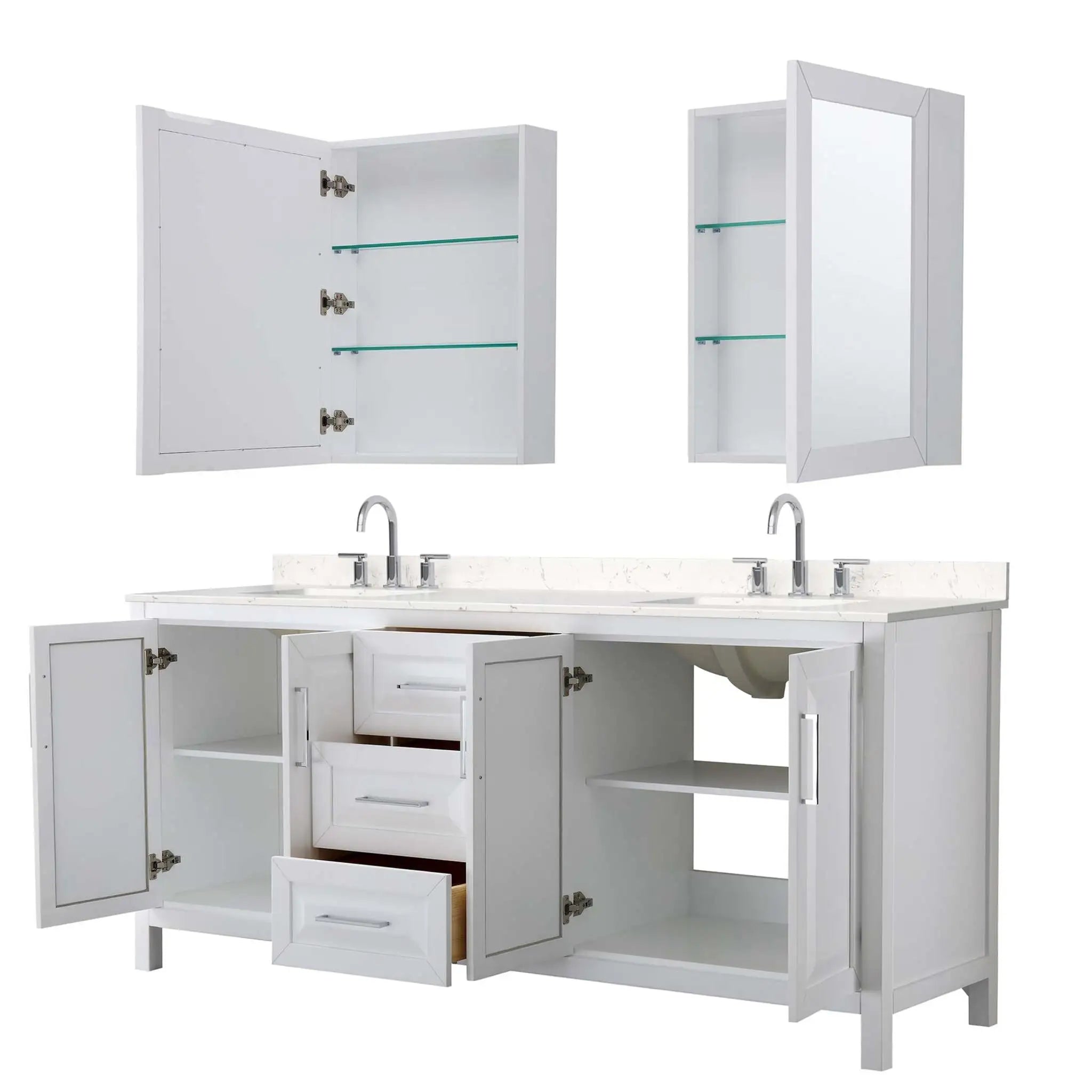 80" Daria Double Bathroom Vanity in White with Polished Chrome Trim & Medicine Cabinet by Wyndham
