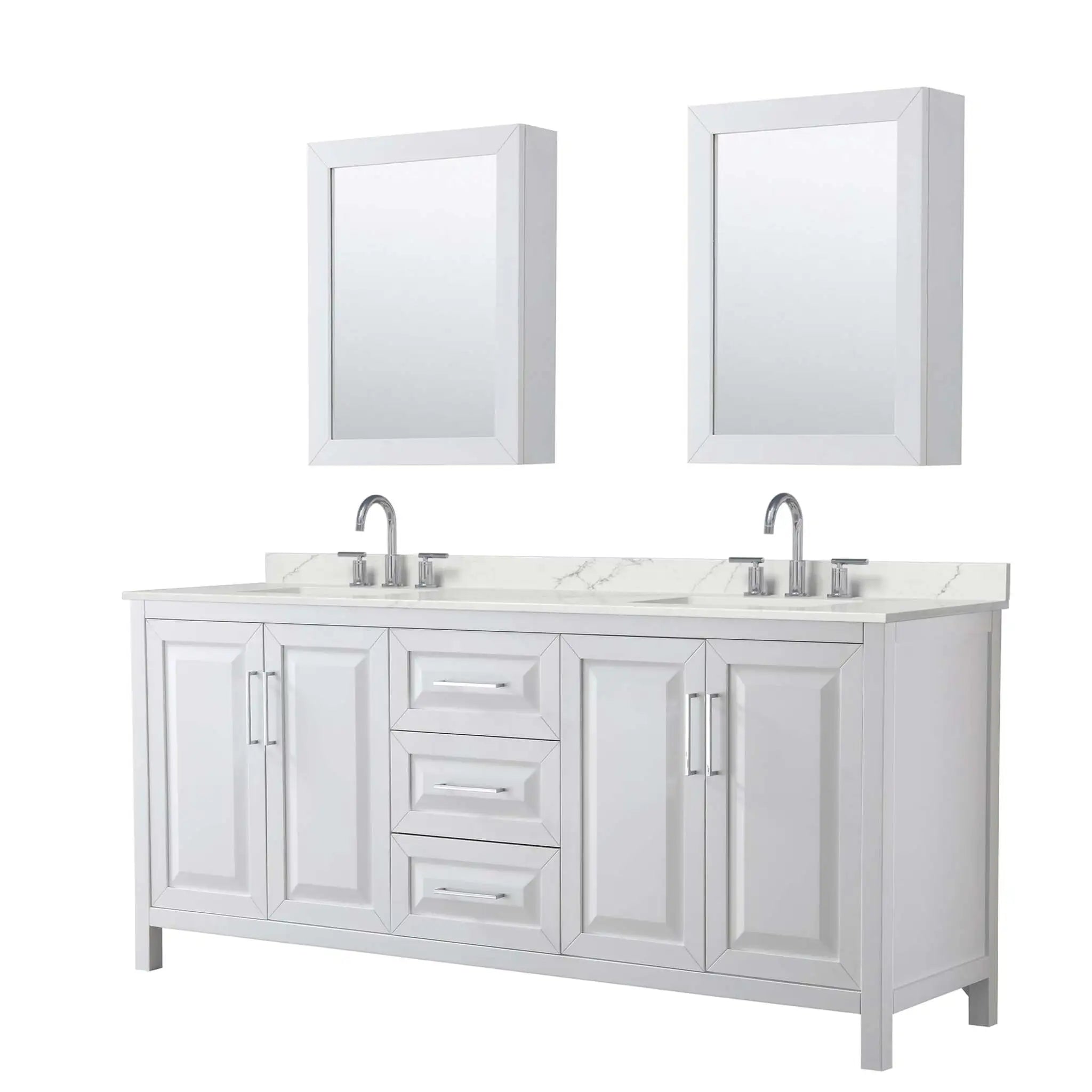 80" Daria Double Bathroom Vanity in White with Polished Chrome Trim & Medicine Cabinet by Wyndham