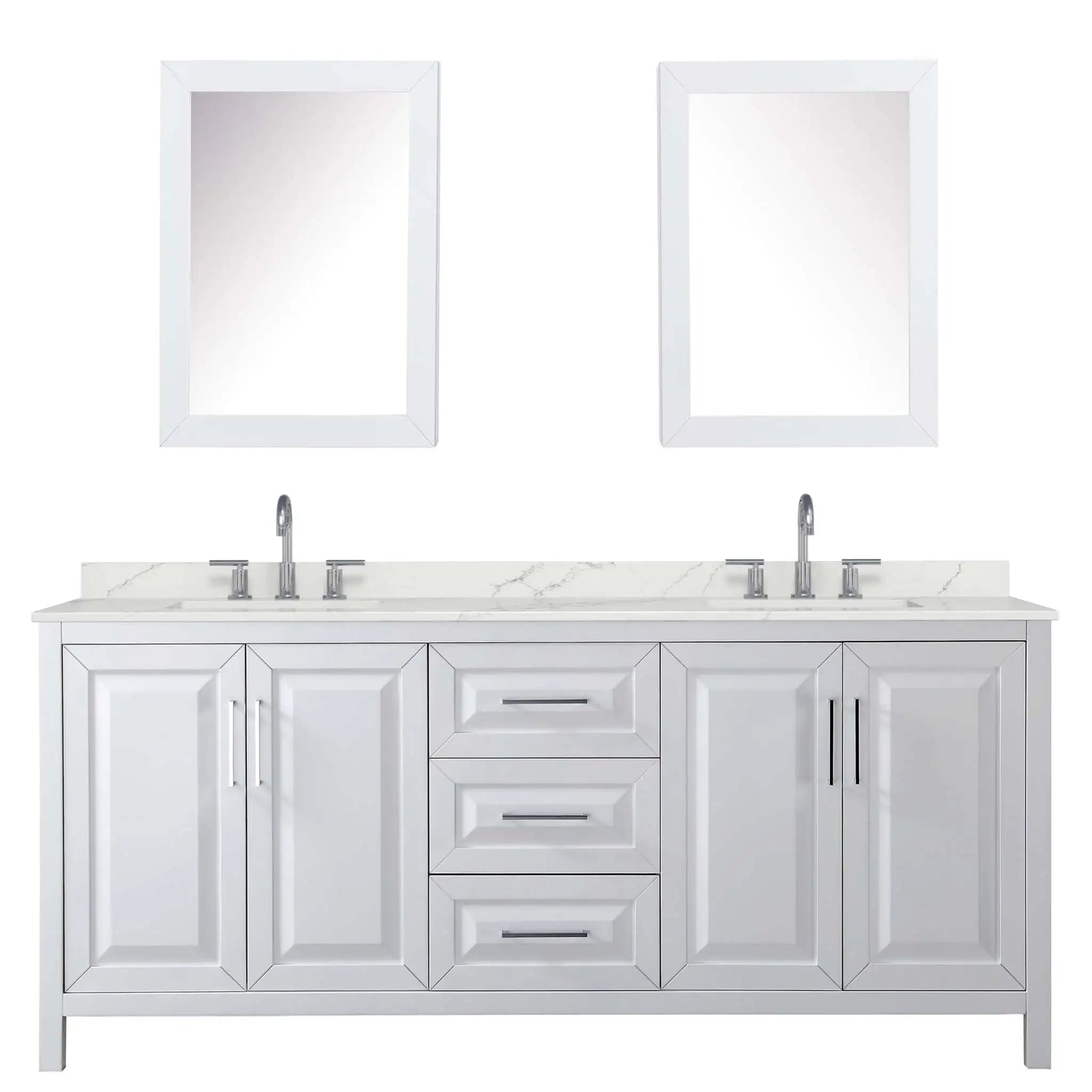 80" Daria Double Bathroom Vanity in White with Polished Chrome Trim & Medicine Cabinet by Wyndham