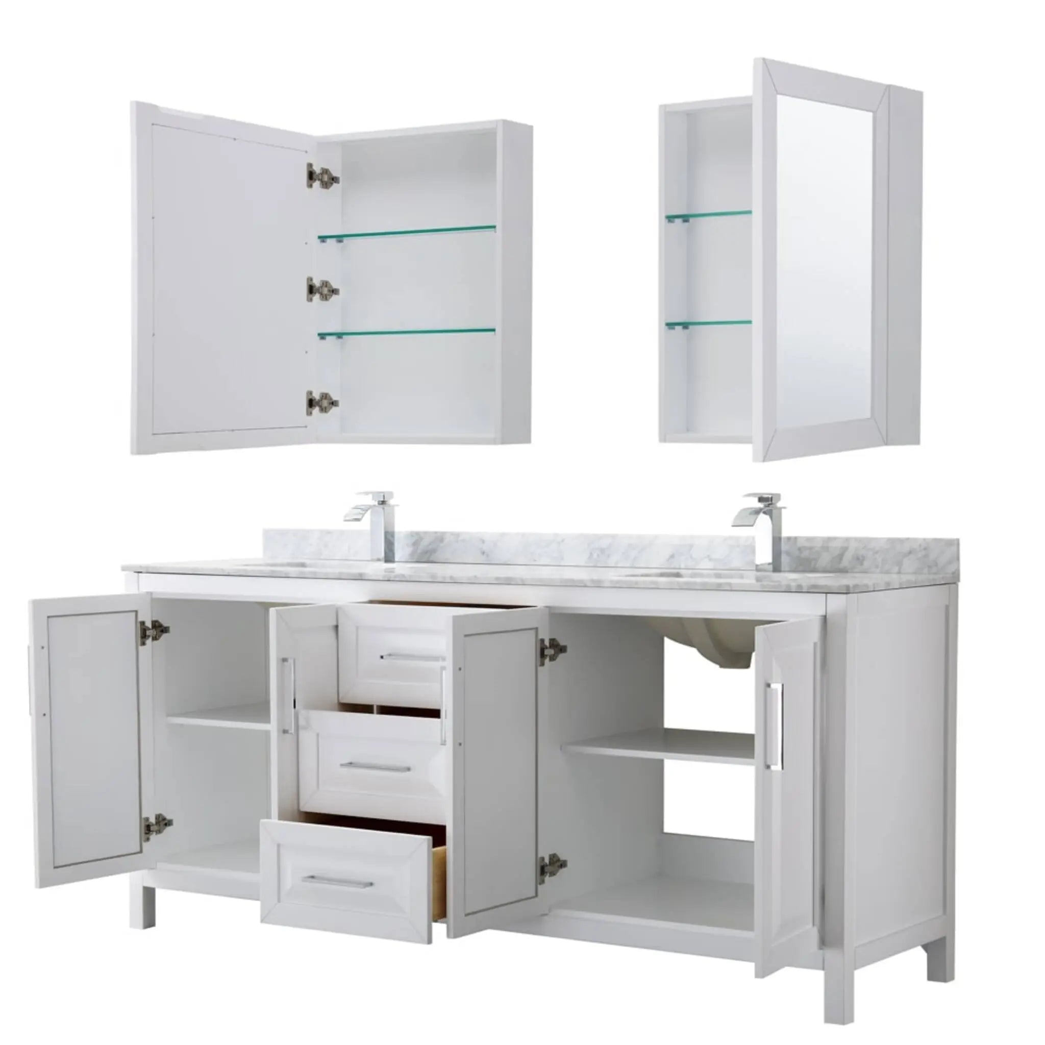 80" Daria Double Bathroom Vanity in White with Polished Chrome Trim & Medicine Cabinet by Wyndham
