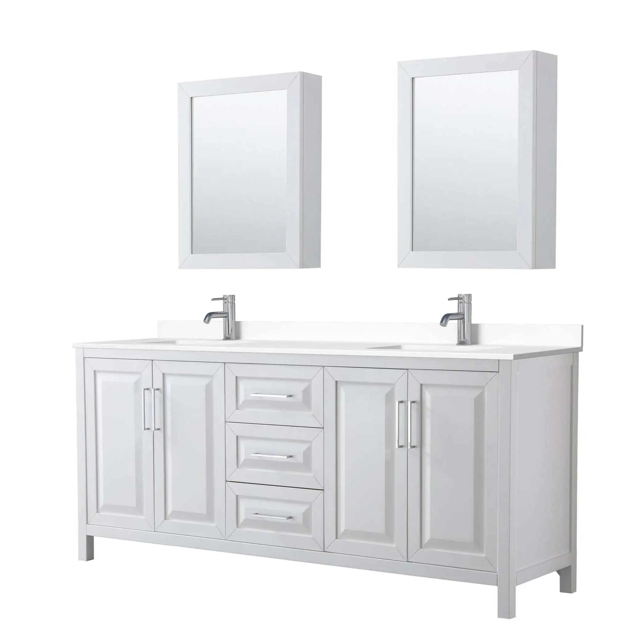 80" Daria Double Bathroom Vanity in White with Polished Chrome Trim & Medicine Cabinet by Wyndham