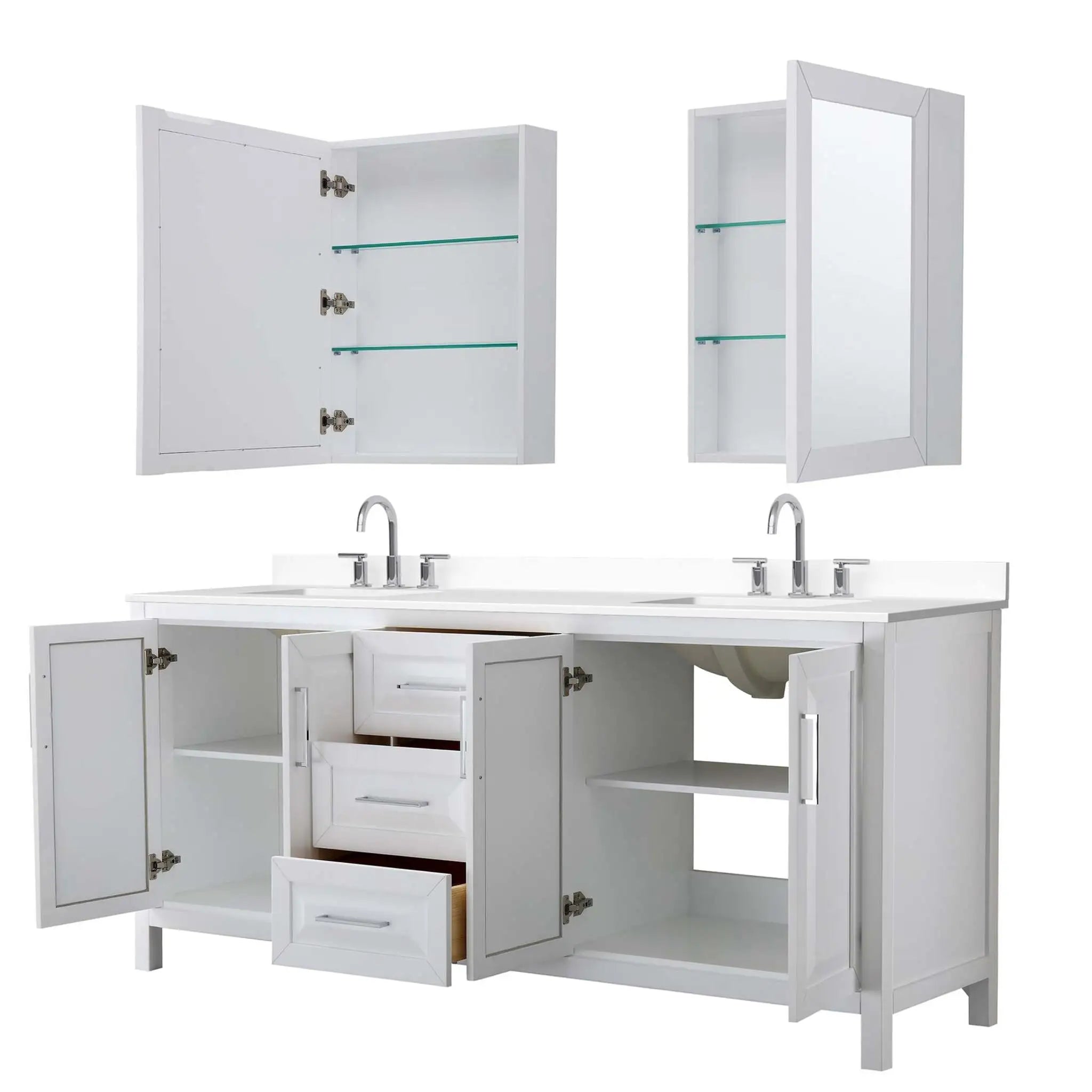 80" Daria Double Bathroom Vanity in White with Polished Chrome Trim & Medicine Cabinet by Wyndham