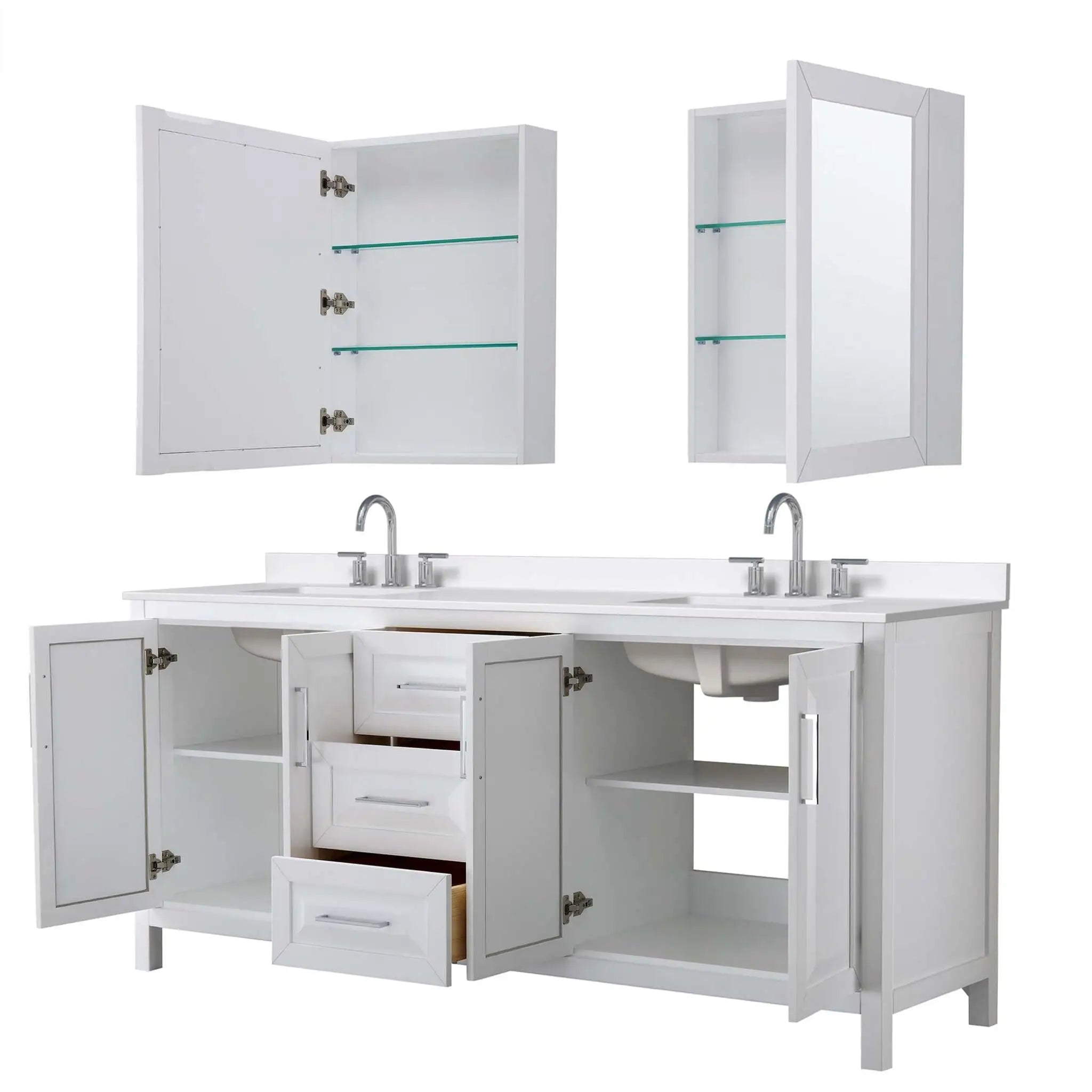 80" Daria Double Bathroom Vanity in White with Polished Chrome Trim & Medicine Cabinet by Wyndham