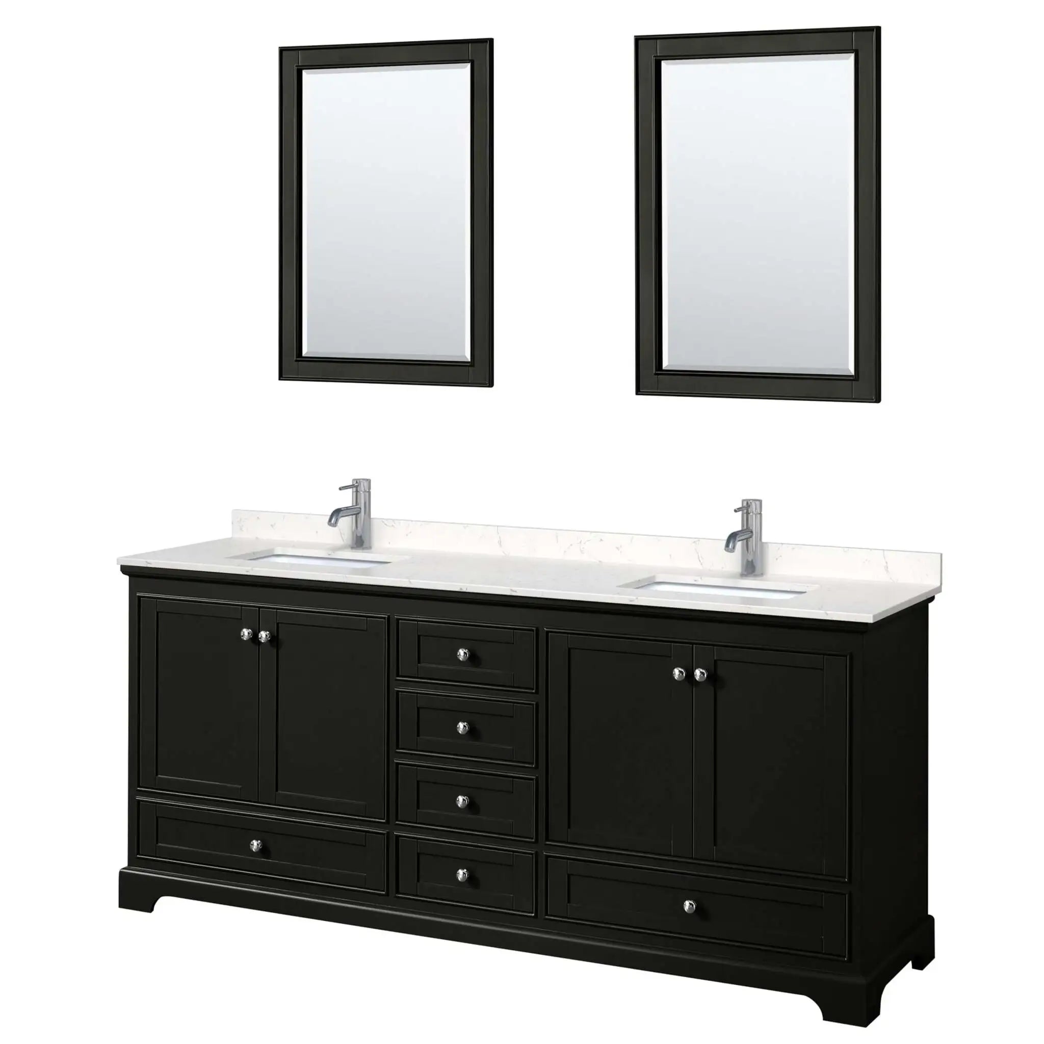 80" Deborah Double Bathroom Vanity in Dark Espresso with Polished Chrome Trim & 24" Mirror by Wyndham