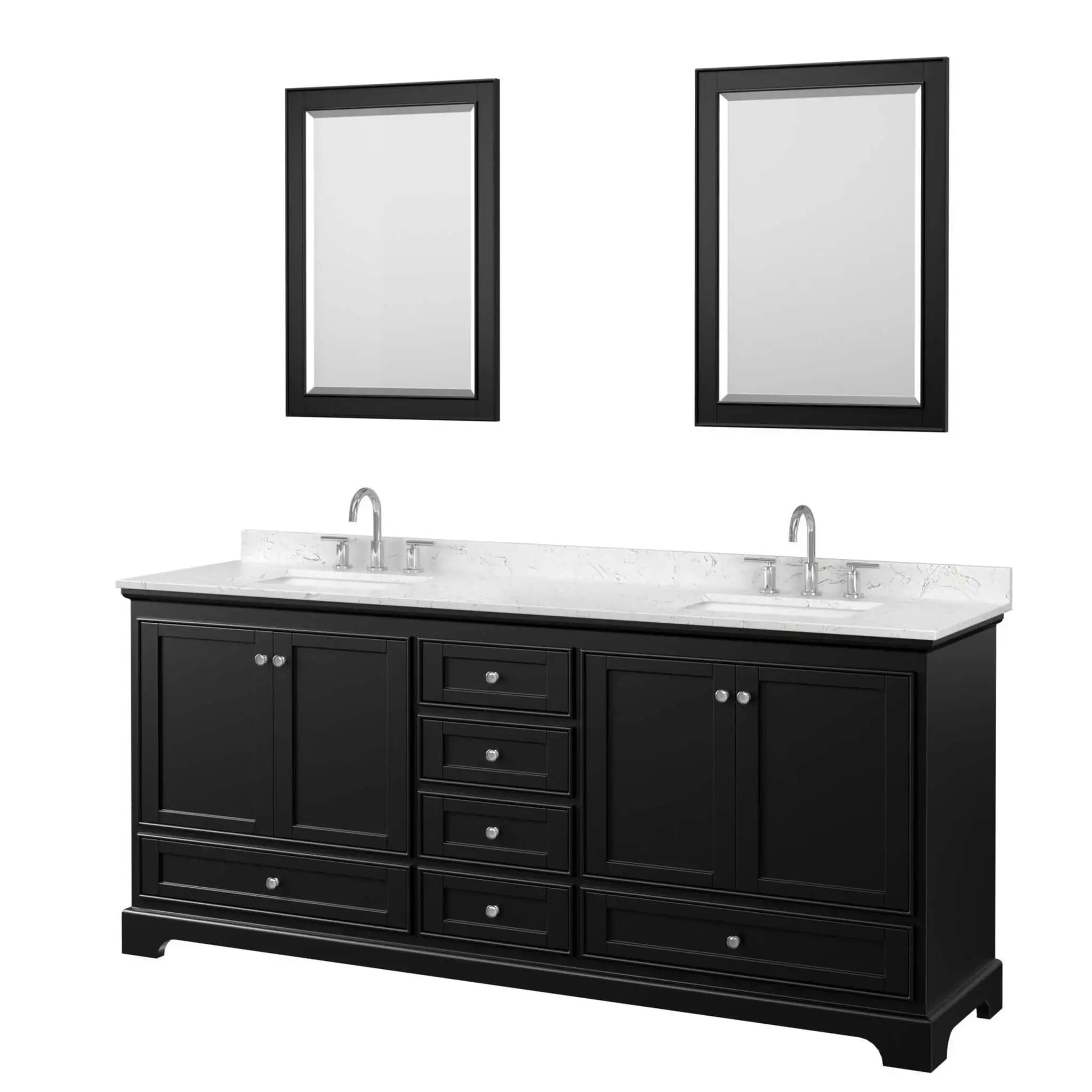 80" Deborah Double Bathroom Vanity in Dark Espresso with Polished Chrome Trim & 24" Mirror by Wyndham