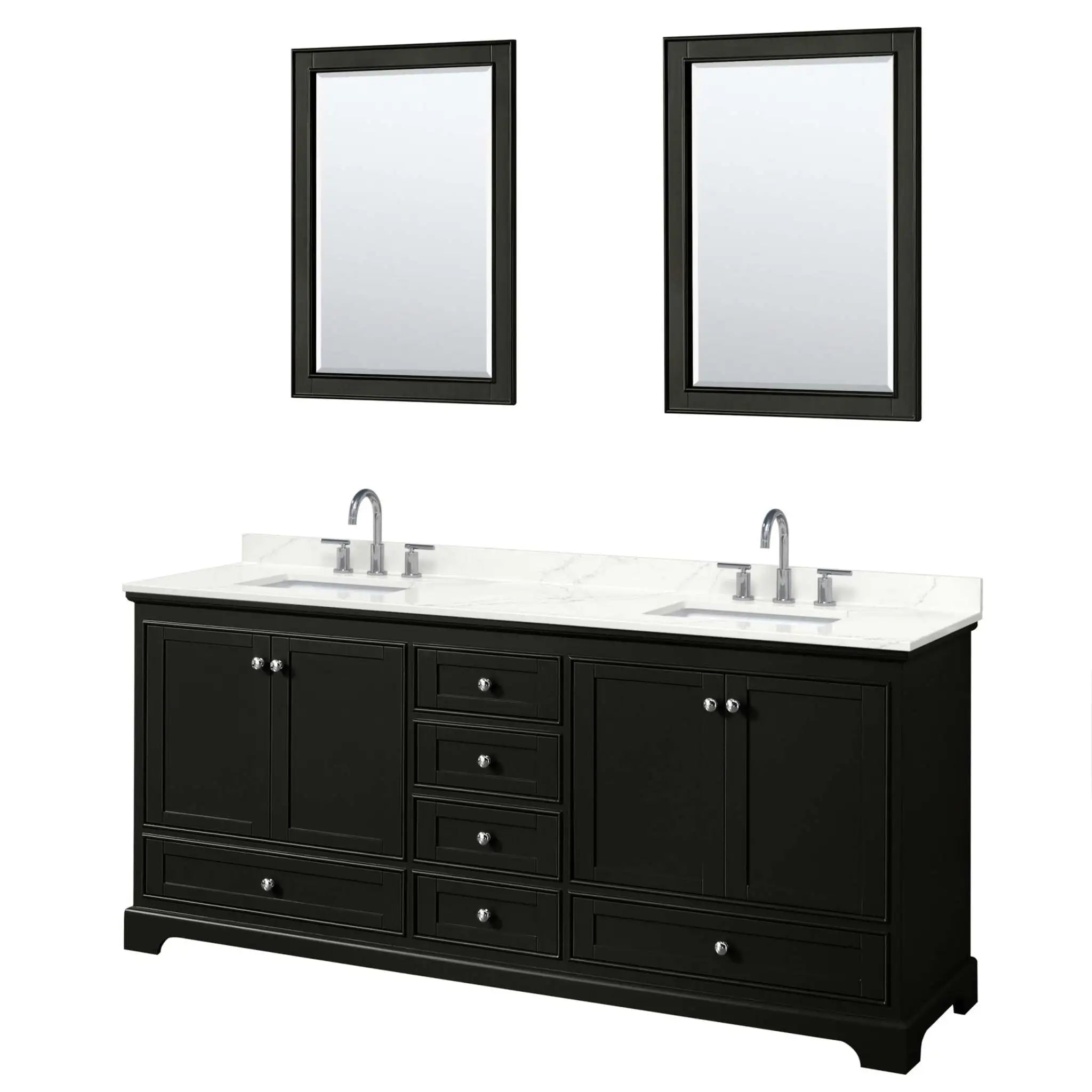 80" Deborah Double Bathroom Vanity in Dark Espresso with Polished Chrome Trim & 24" Mirror by Wyndham