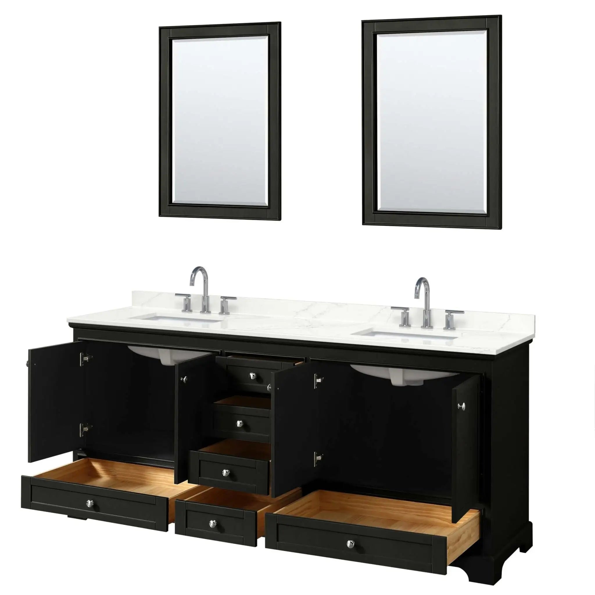 80" Deborah Double Bathroom Vanity in Dark Espresso with Polished Chrome Trim & 24" Mirror by Wyndham