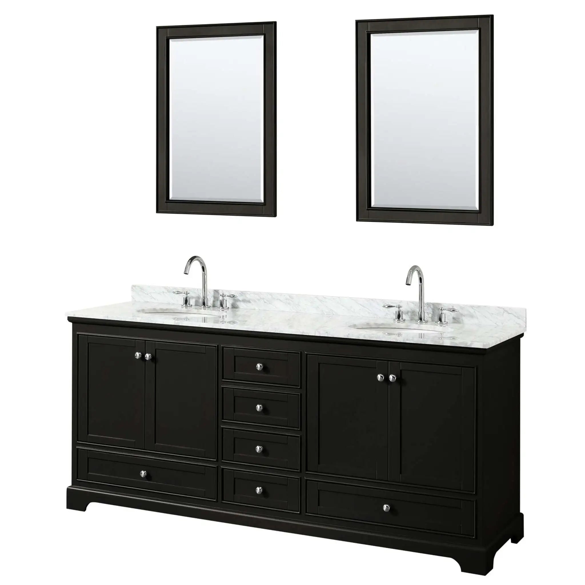 80" Deborah Double Bathroom Vanity in Dark Espresso with Polished Chrome Trim & 24" Mirror by Wyndham