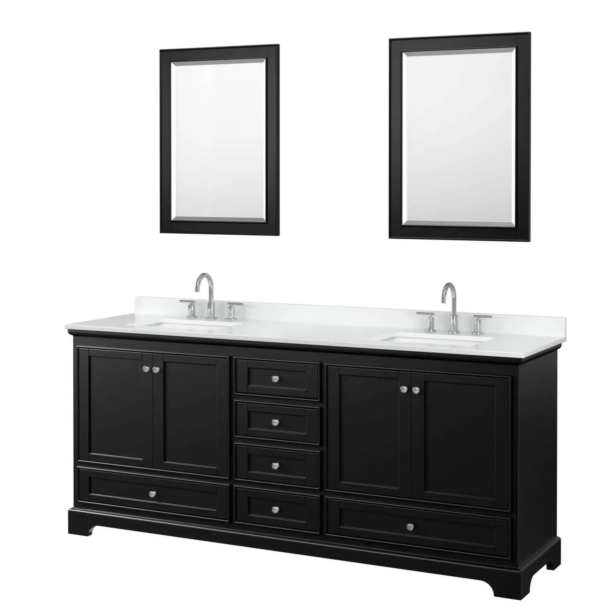 80" Deborah Double Bathroom Vanity in Dark Espresso with Polished Chrome Trim & 24" Mirror by Wyndham