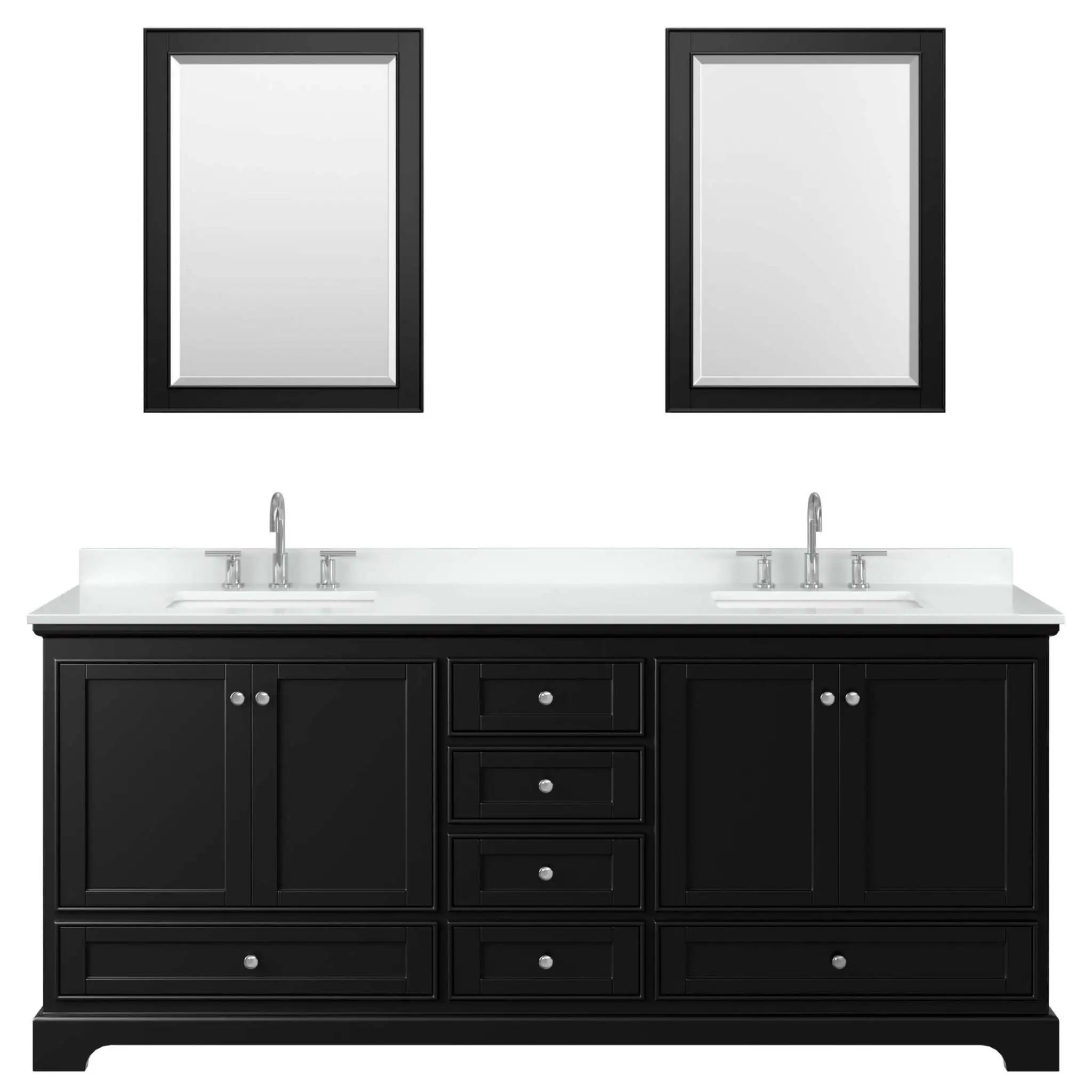 80" Deborah Double Bathroom Vanity in Dark Espresso with Polished Chrome Trim & 24" Mirror by Wyndham