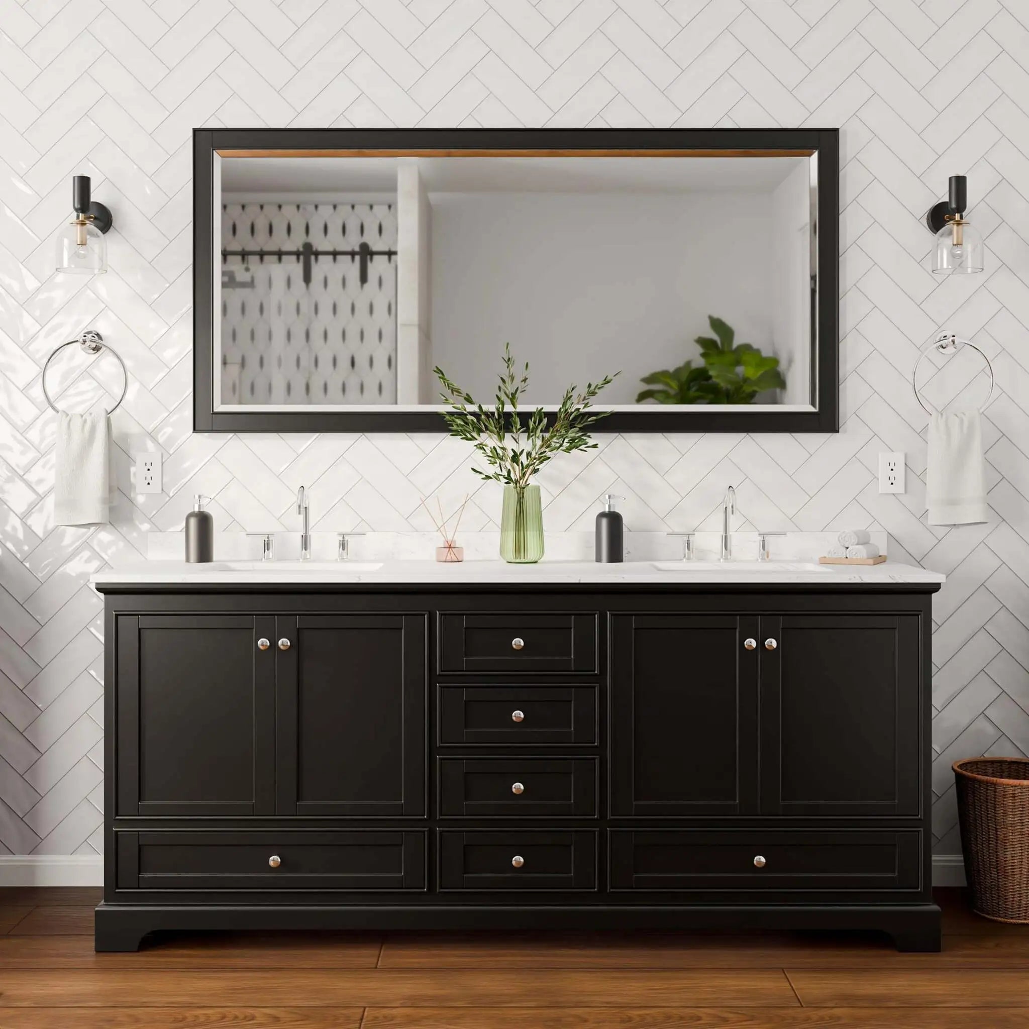 80" Deborah Double Bathroom Vanity in Dark Espresso with Polished Chrome Trim & 70" Mirror by Wyndham