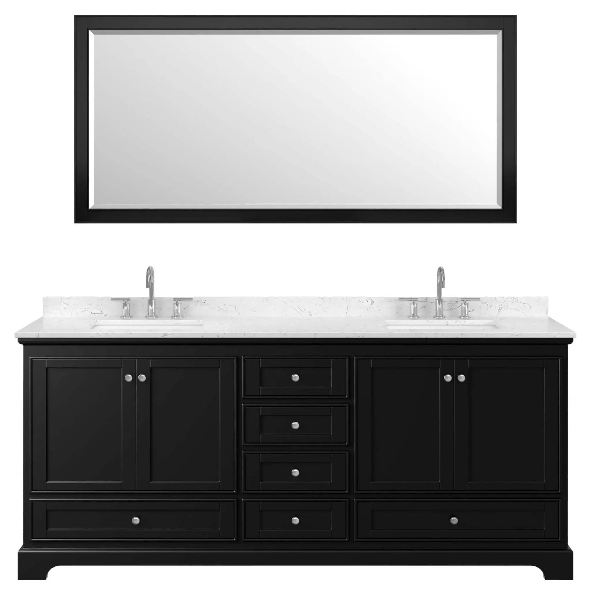 80" Deborah Double Bathroom Vanity in Dark Espresso with Polished Chrome Trim & 70" Mirror by Wyndham