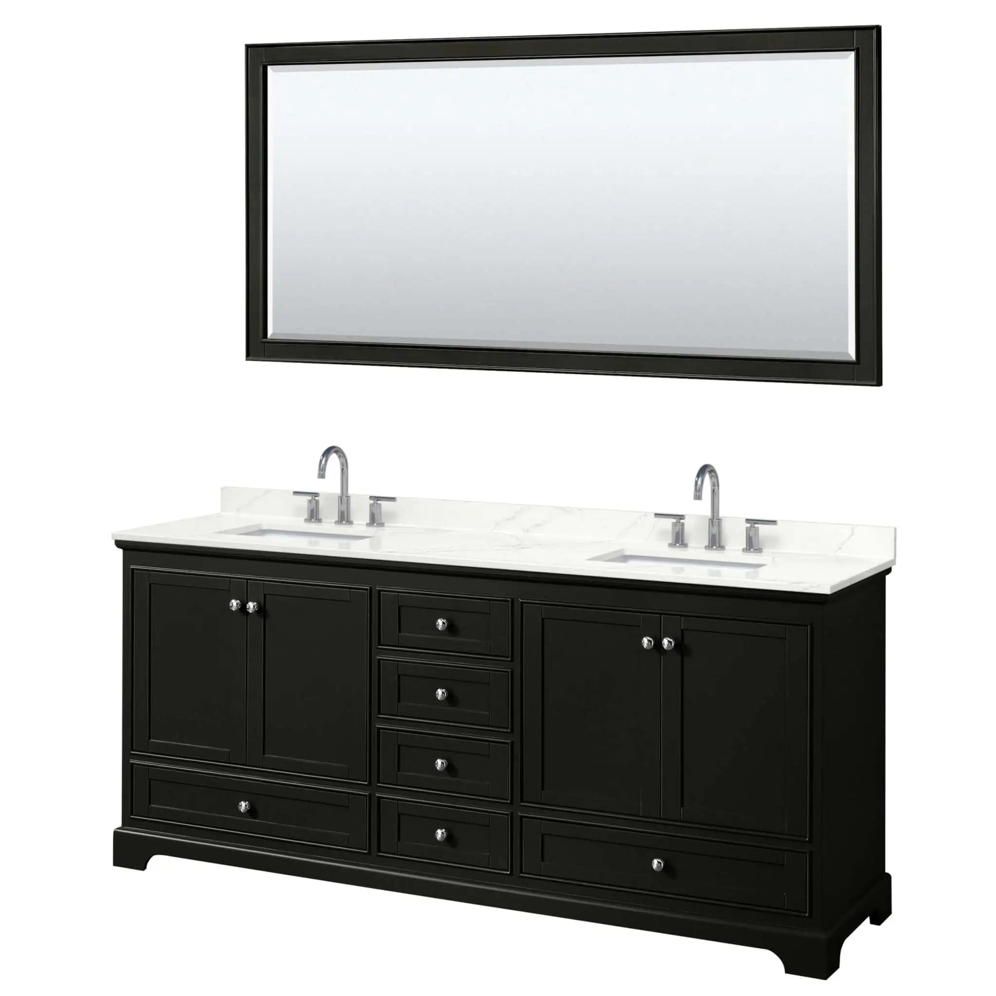 80" Deborah Double Bathroom Vanity in Dark Espresso with Polished Chrome Trim & 70" Mirror by Wyndham