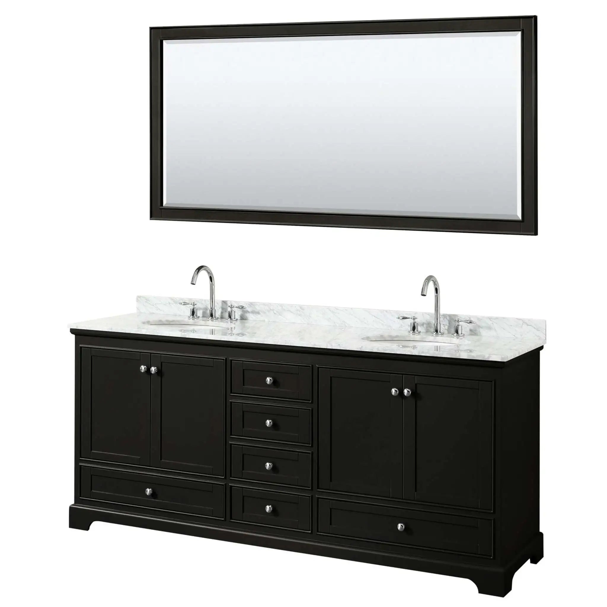 80" Deborah Double Bathroom Vanity in Dark Espresso with Polished Chrome Trim & 70" Mirror by Wyndham