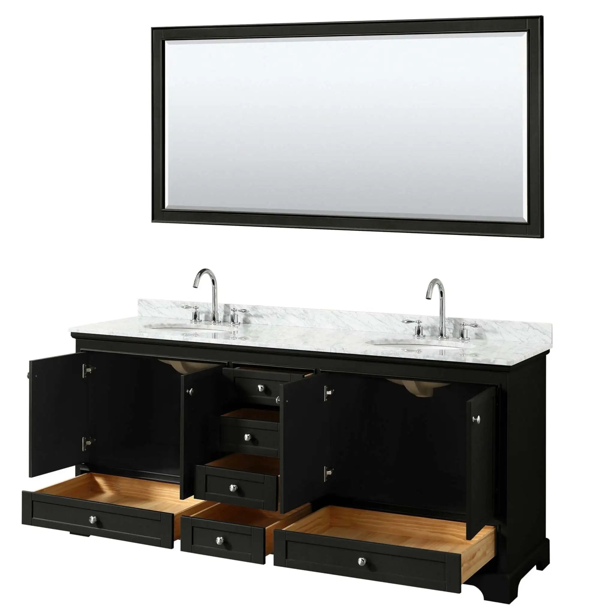80" Deborah Double Bathroom Vanity in Dark Espresso with Polished Chrome Trim & 70" Mirror by Wyndham