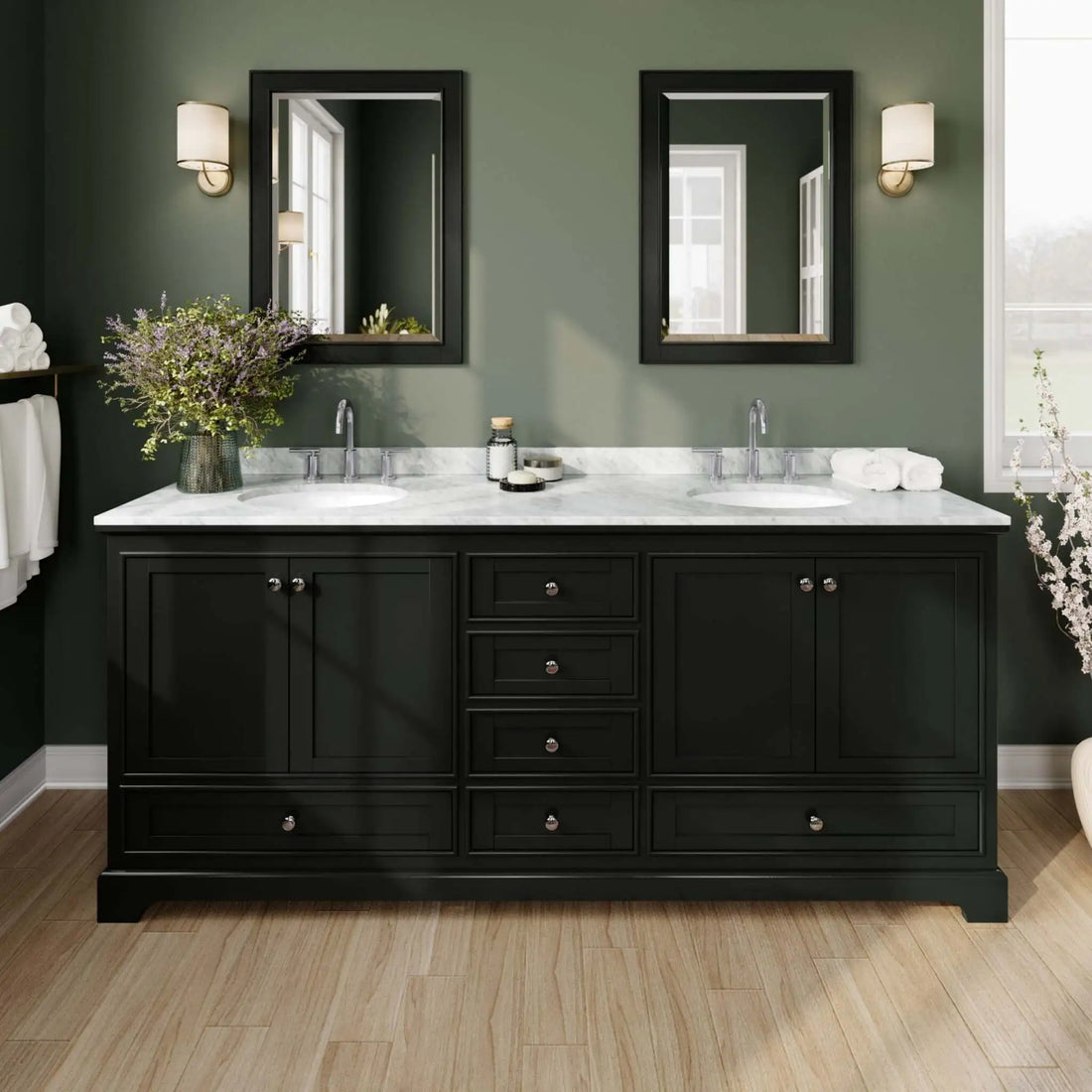 80" Deborah Double Bathroom Vanity in Dark Espresso with Polished Chrome Trim & 70" Mirror by Wyndham