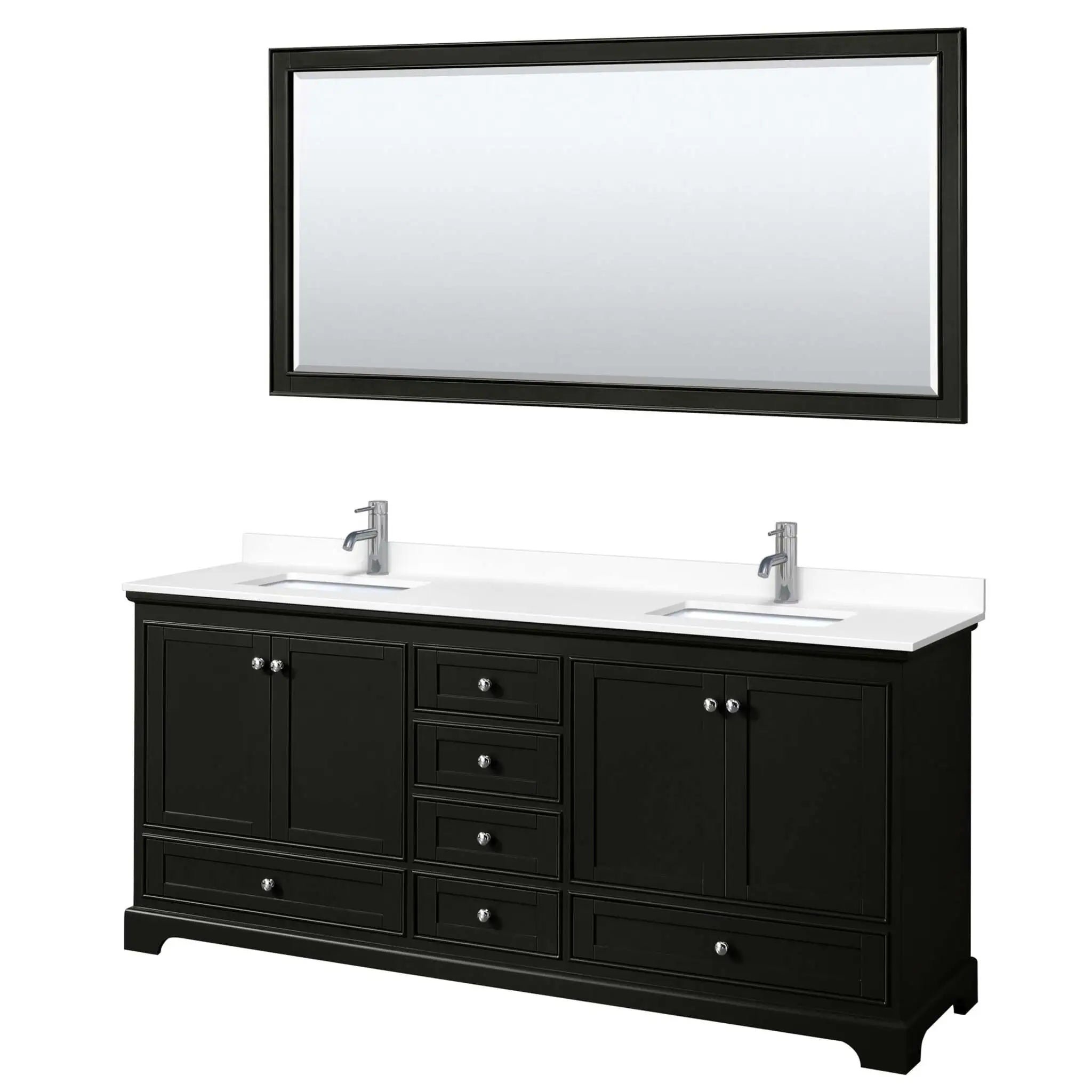 80" Deborah Double Bathroom Vanity in Dark Espresso with Polished Chrome Trim & 70" Mirror by Wyndham
