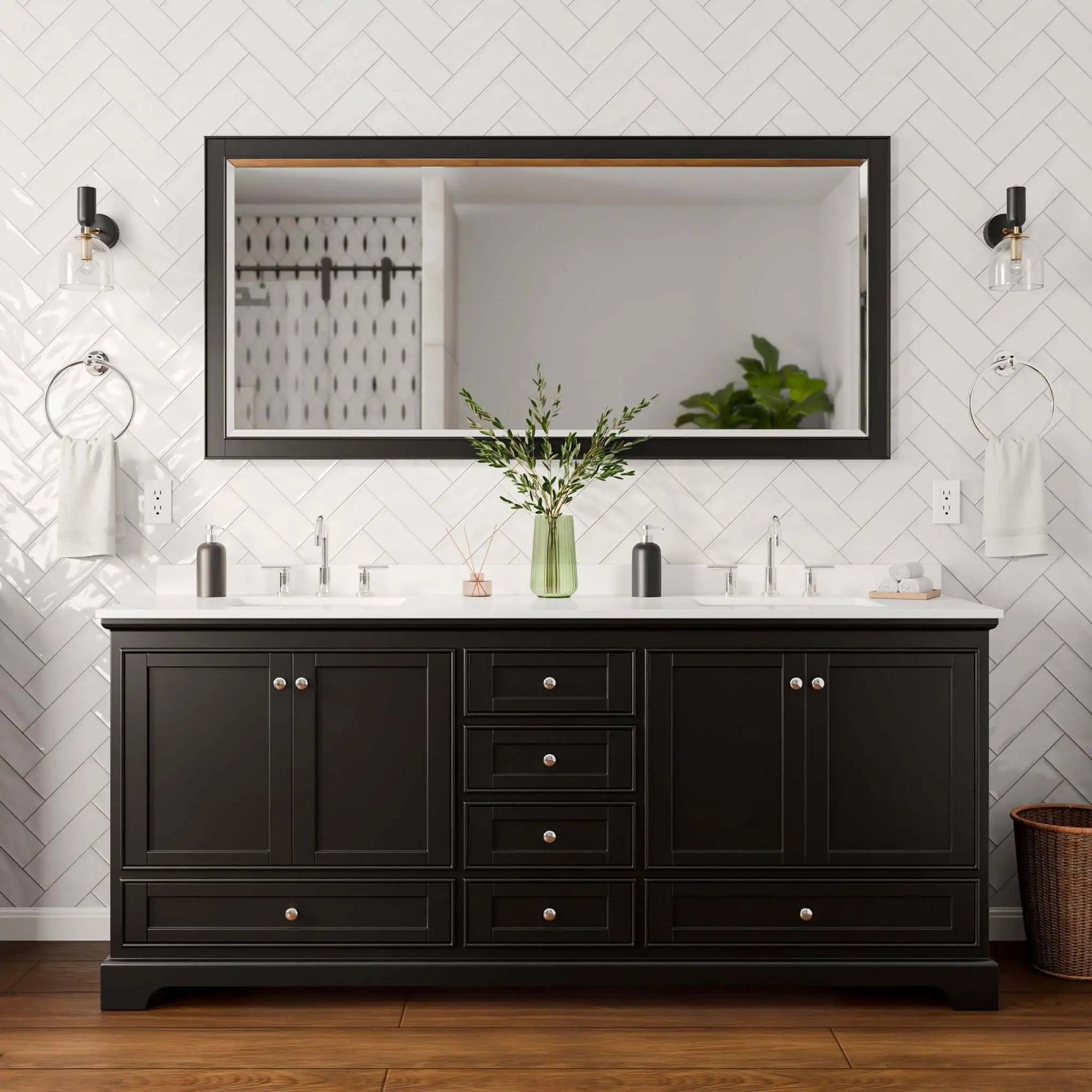 80" Deborah Double Bathroom Vanity in Dark Espresso with Polished Chrome Trim & 70" Mirror by Wyndham