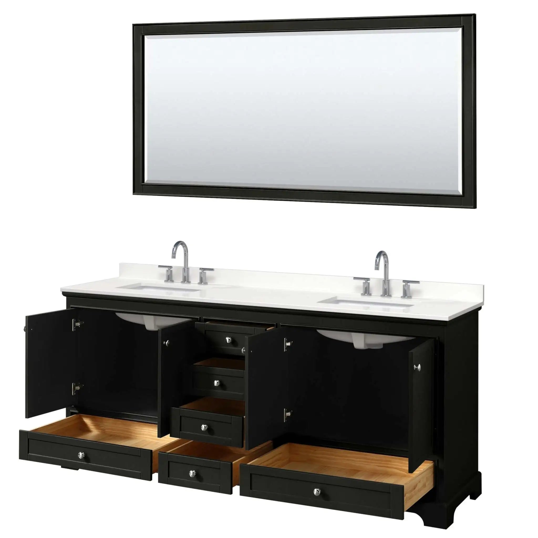 80" Deborah Double Bathroom Vanity in Dark Espresso with Polished Chrome Trim & 70" Mirror by Wyndham