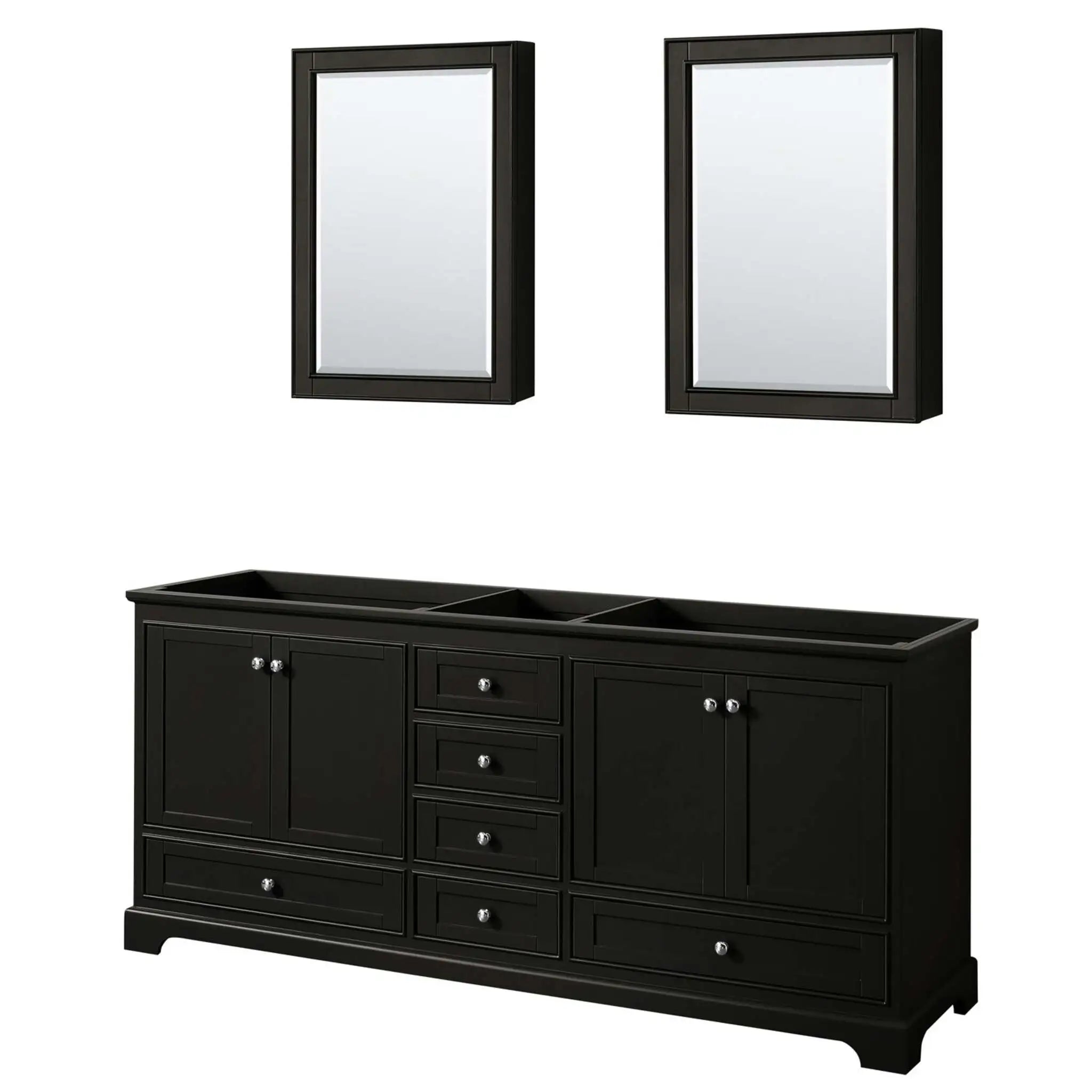 80" Deborah Double Bathroom Vanity in Dark Espresso with Polished Chrome Trim & Medicine Cabinet by Wyndham