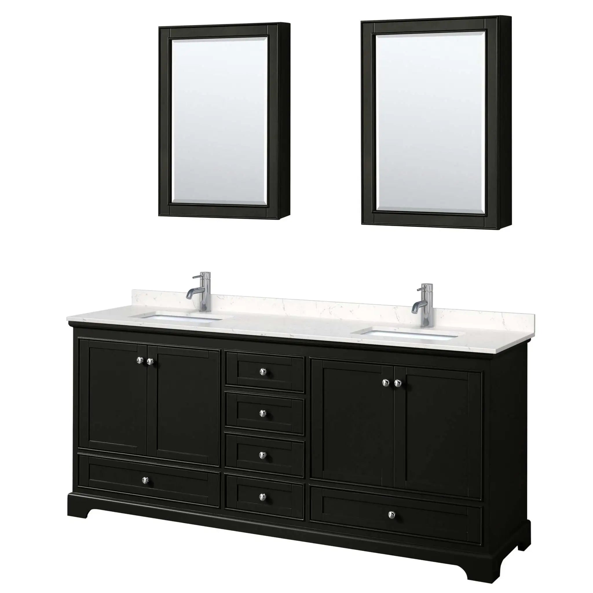 80" Deborah Double Bathroom Vanity in Dark Espresso with Polished Chrome Trim & Medicine Cabinet by Wyndham