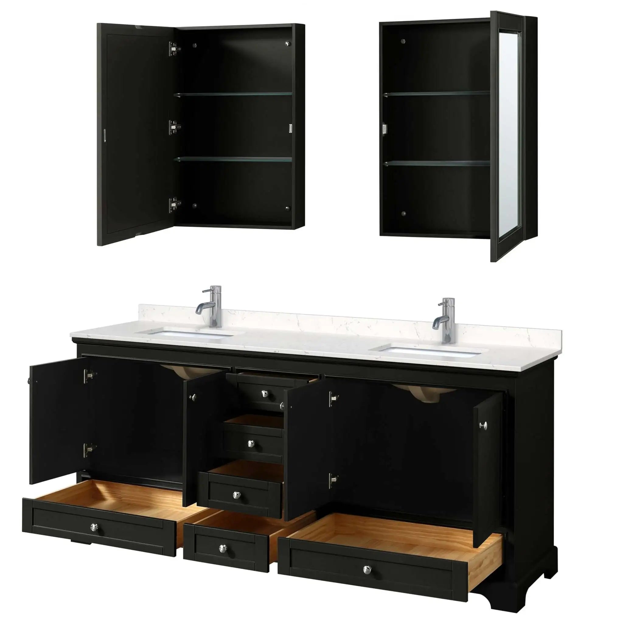 80" Deborah Double Bathroom Vanity in Dark Espresso with Polished Chrome Trim & Medicine Cabinet by Wyndham
