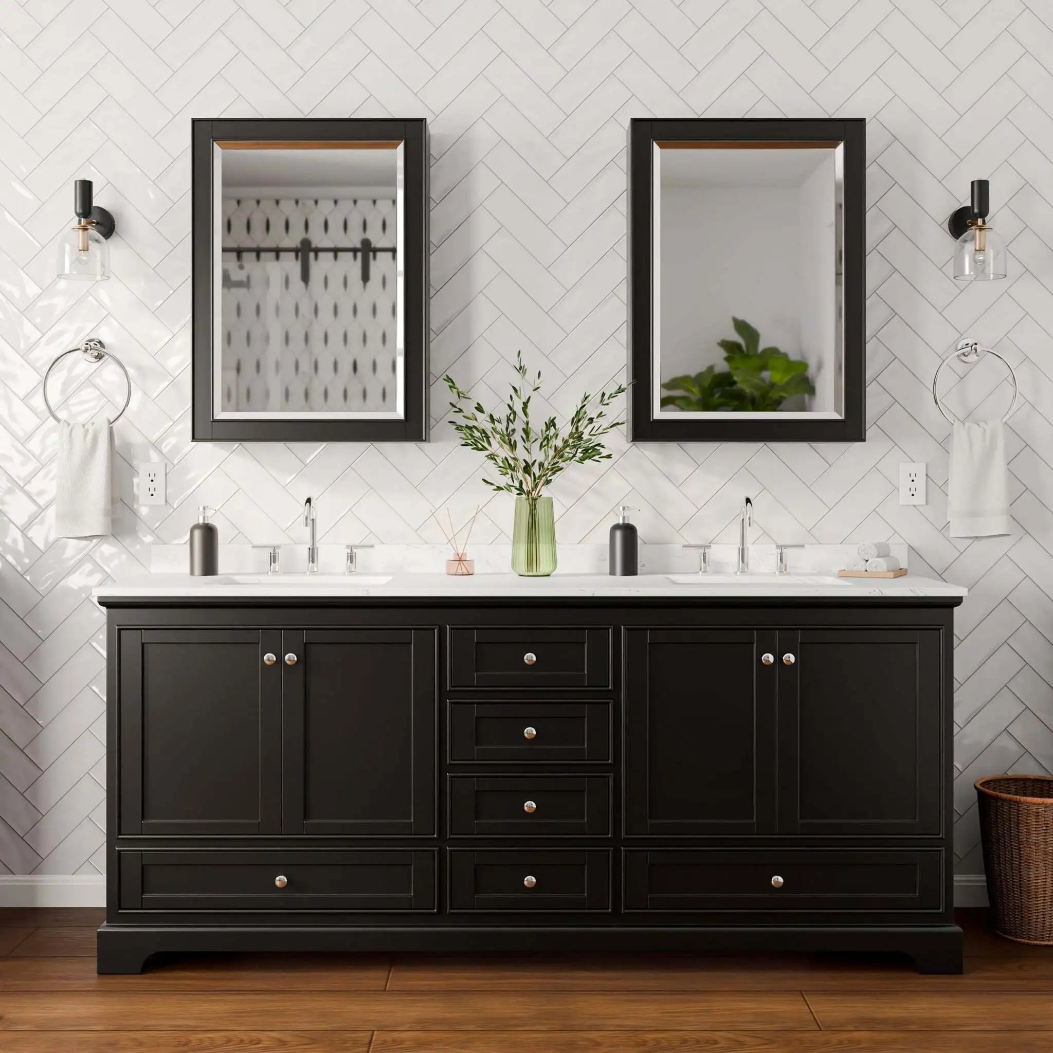 80" Deborah Double Bathroom Vanity in Dark Espresso with Polished Chrome Trim & Medicine Cabinet by Wyndham