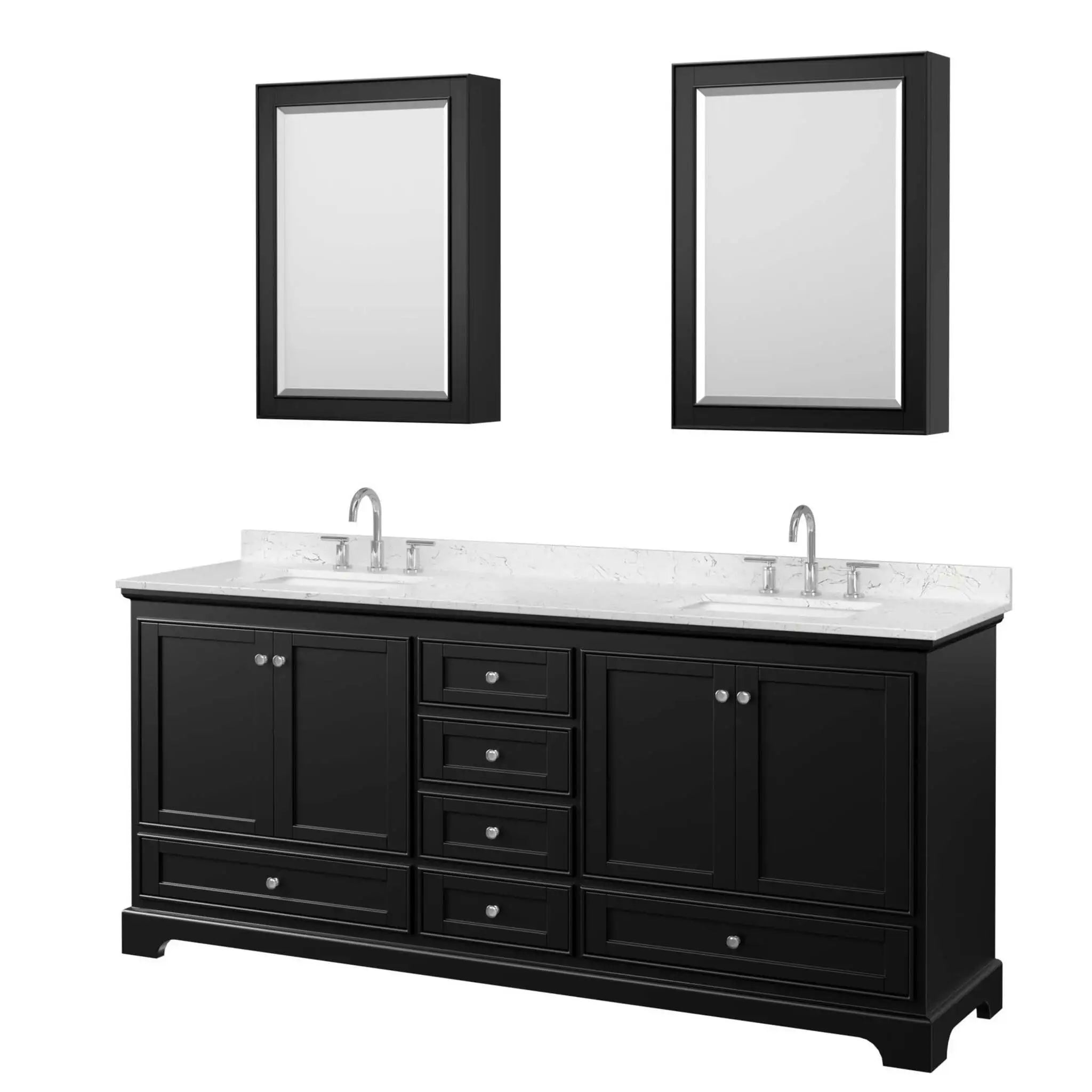 80" Deborah Double Bathroom Vanity in Dark Espresso with Polished Chrome Trim & Medicine Cabinet by Wyndham