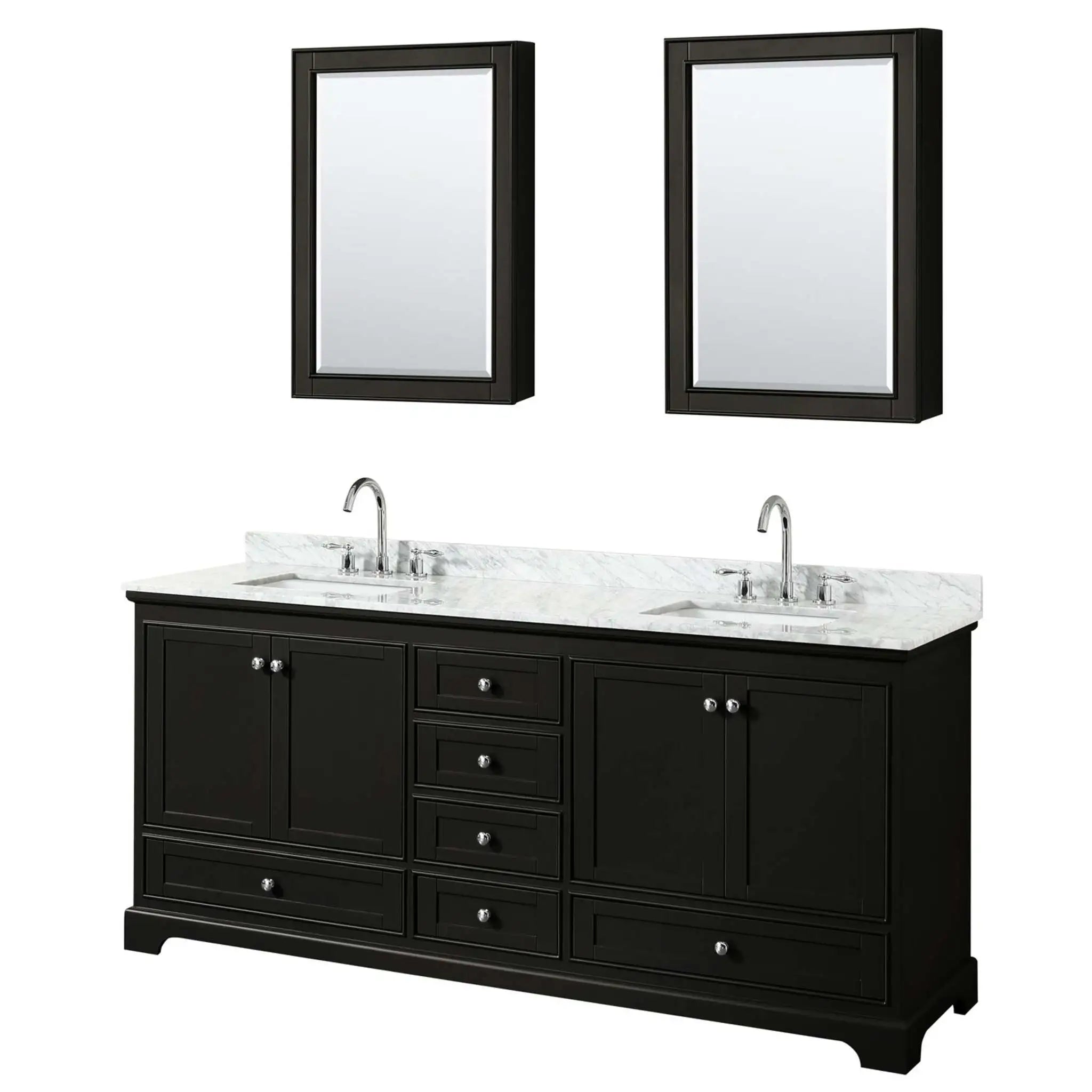 80" Deborah Double Bathroom Vanity in Dark Espresso with Polished Chrome Trim & Medicine Cabinet by Wyndham