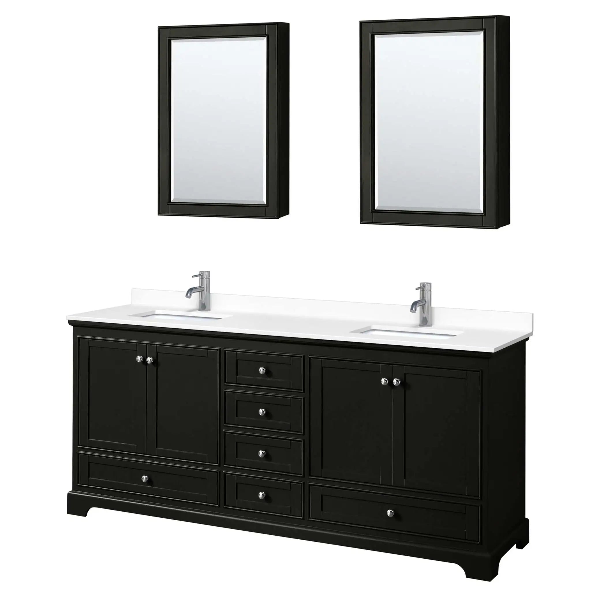 80" Deborah Double Bathroom Vanity in Dark Espresso with Polished Chrome Trim & Medicine Cabinet by Wyndham