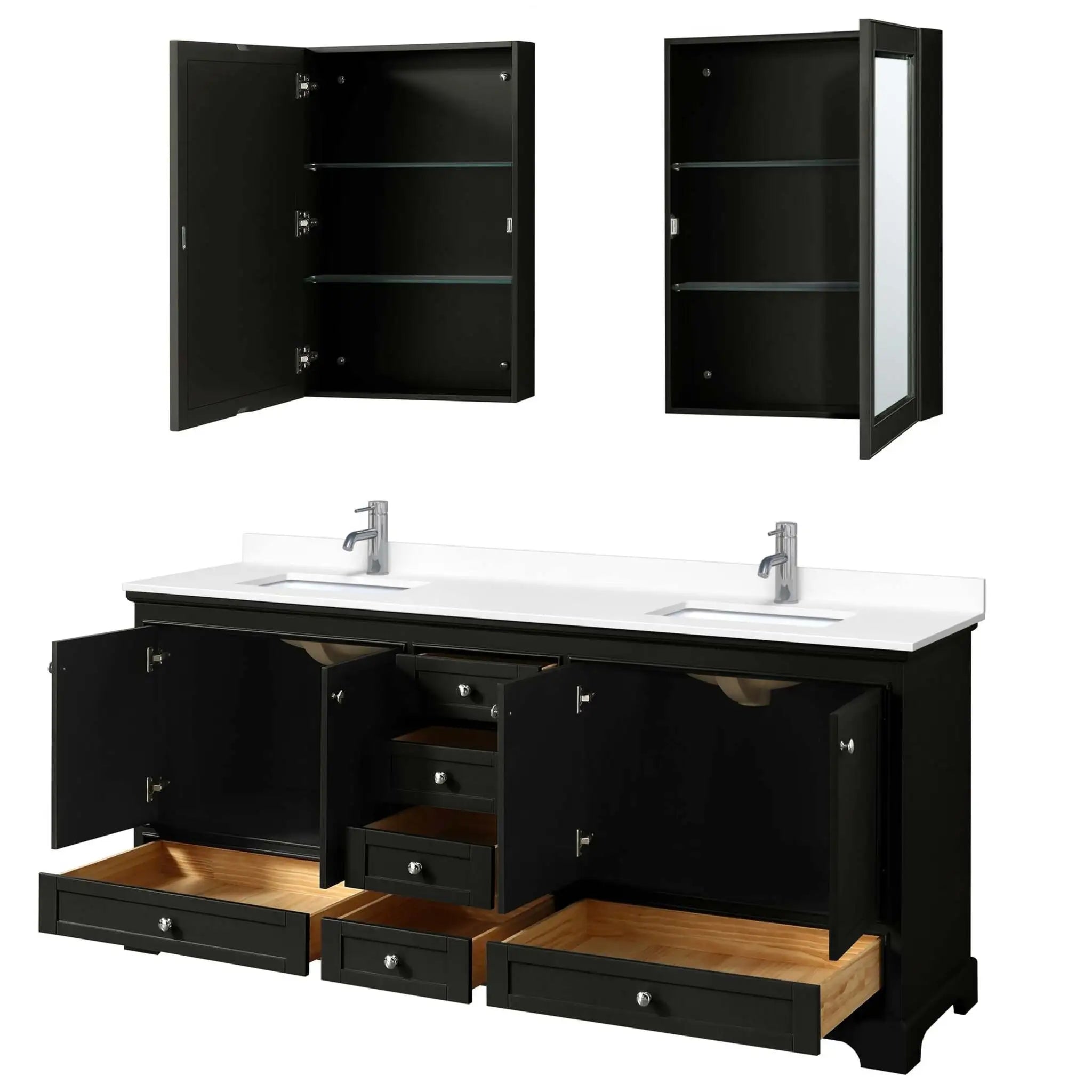 80" Deborah Double Bathroom Vanity in Dark Espresso with Polished Chrome Trim & Medicine Cabinet by Wyndham