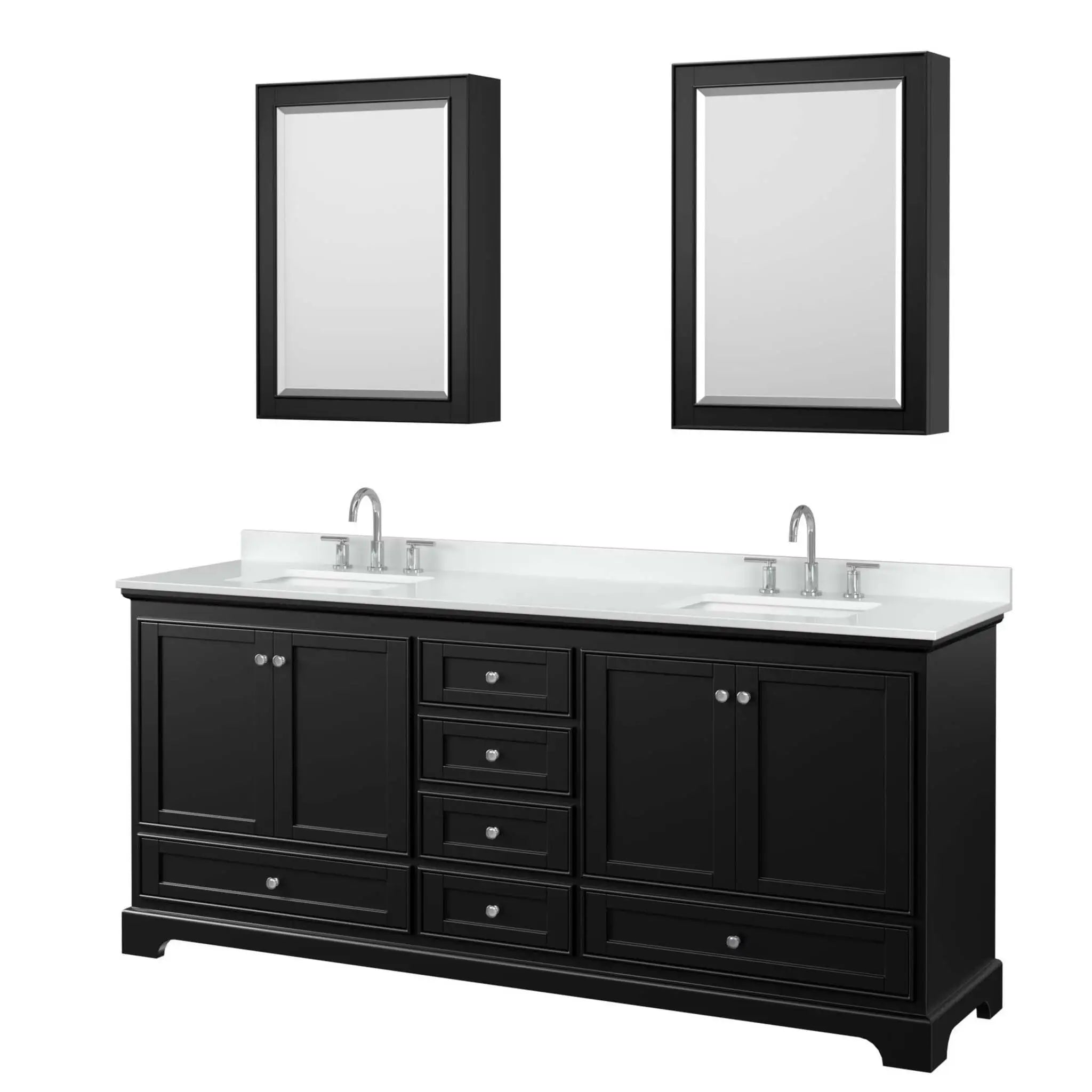 80" Deborah Double Bathroom Vanity in Dark Espresso with Polished Chrome Trim & Medicine Cabinet by Wyndham