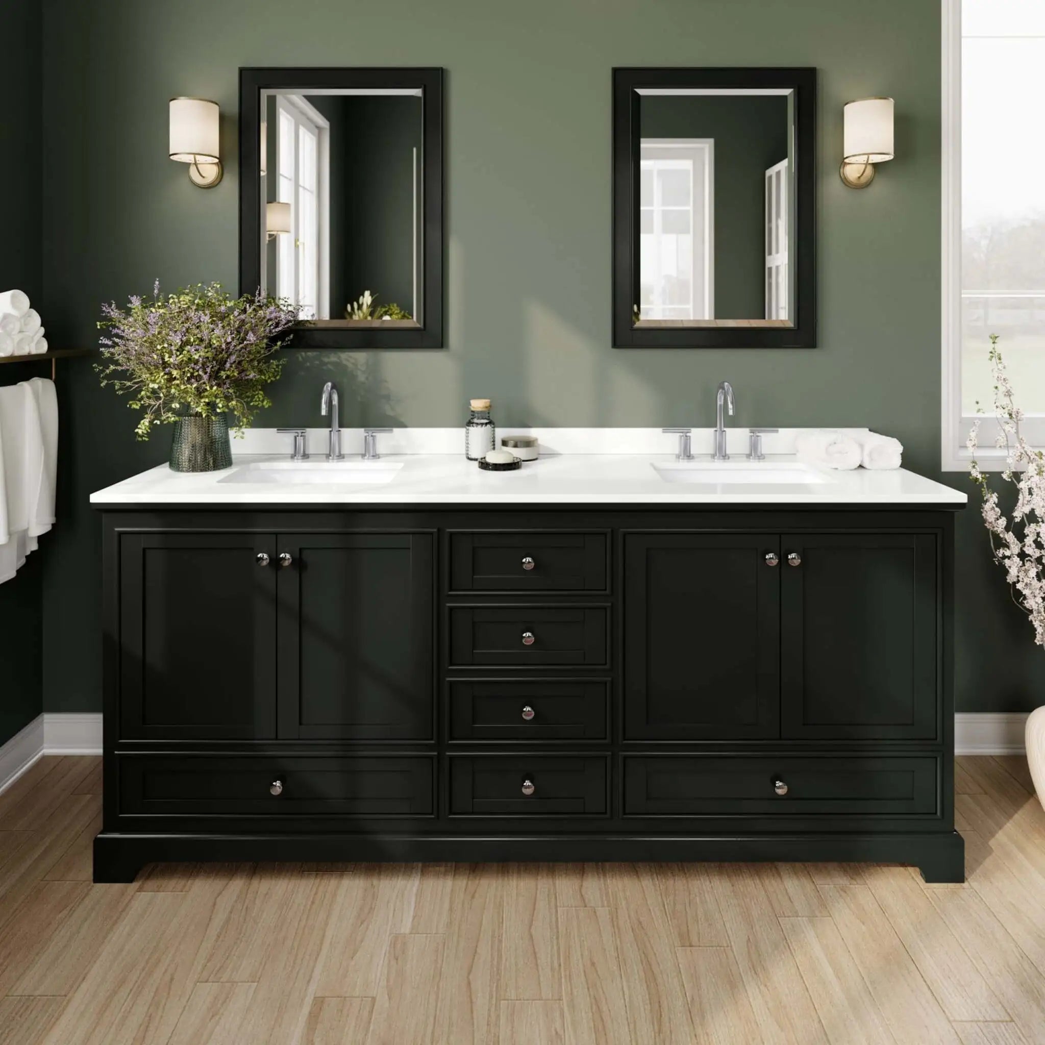 80" Deborah Double Bathroom Vanity in Dark Espresso with Polished Chrome Trim & Medicine Cabinet by Wyndham