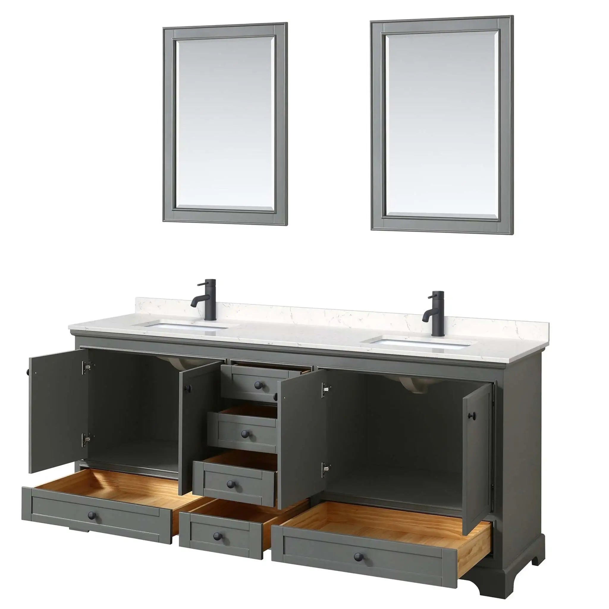 80" Deborah Double Bathroom Vanity in Dark Gray with Matte Black Trim & 24" Mirror by Wyndham