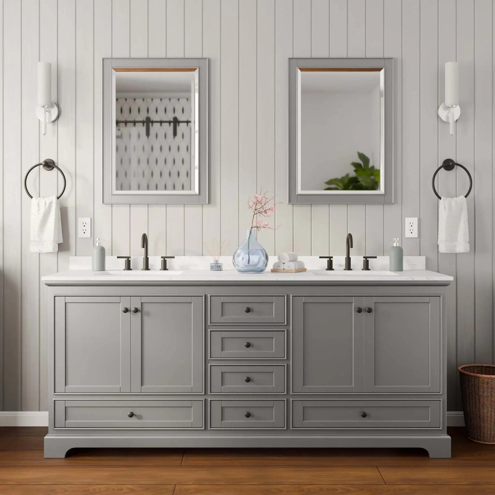 80" Deborah Double Bathroom Vanity in Dark Gray with Matte Black Trim & 24" Mirror by Wyndham