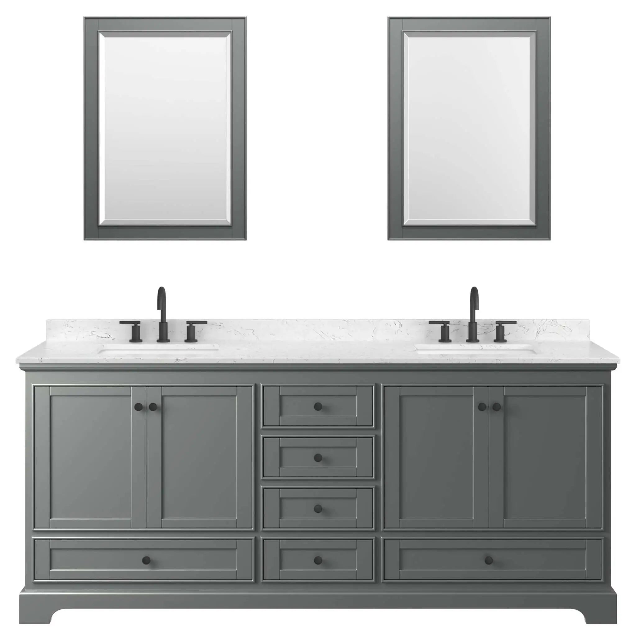 80" Deborah Double Bathroom Vanity in Dark Gray with Matte Black Trim & 24" Mirror by Wyndham
