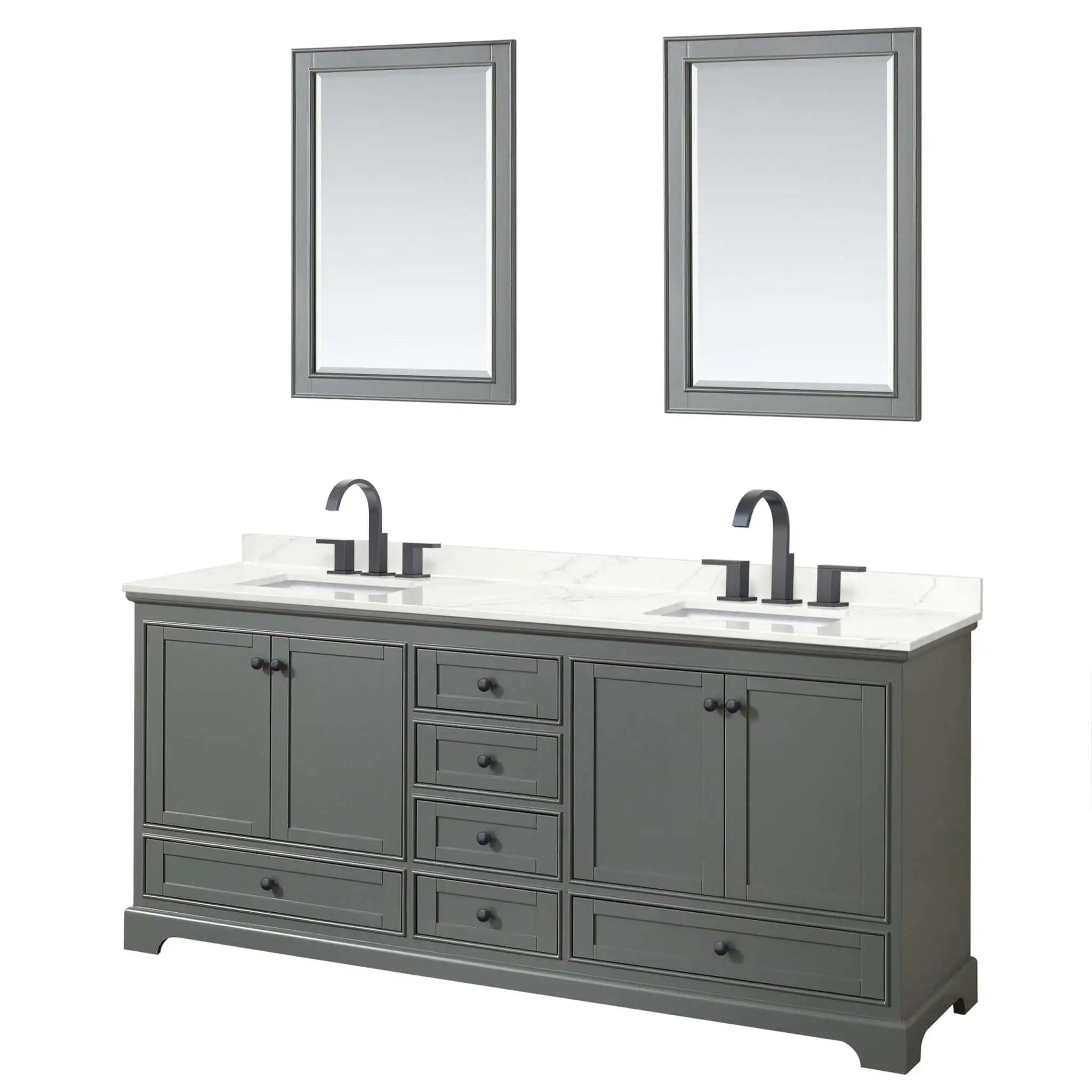 80" Deborah Double Bathroom Vanity in Dark Gray with Matte Black Trim & 24" Mirror by Wyndham