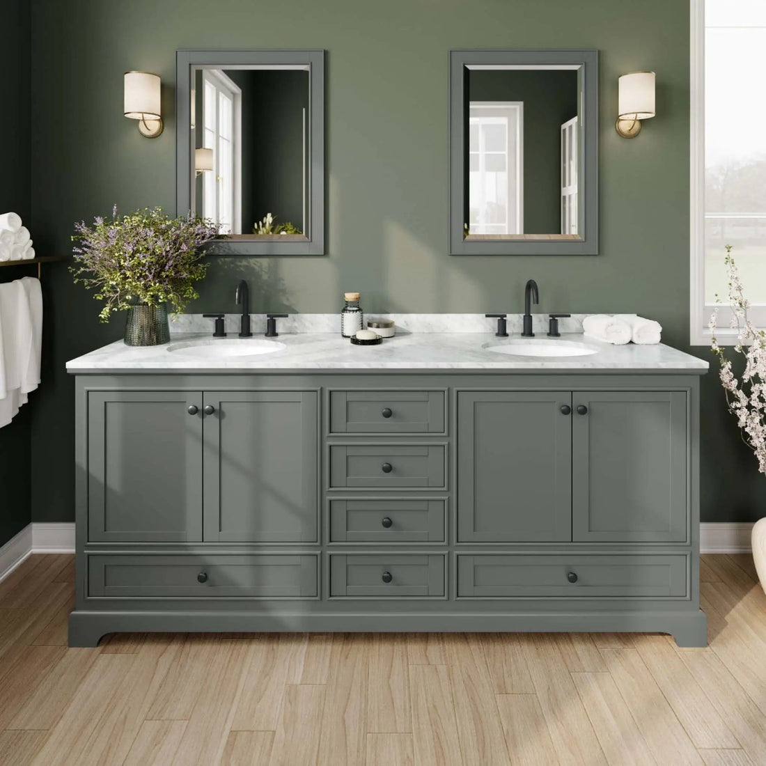 80" Deborah Double Bathroom Vanity in Dark Gray with Matte Black Trim & 24" Mirror by Wyndham