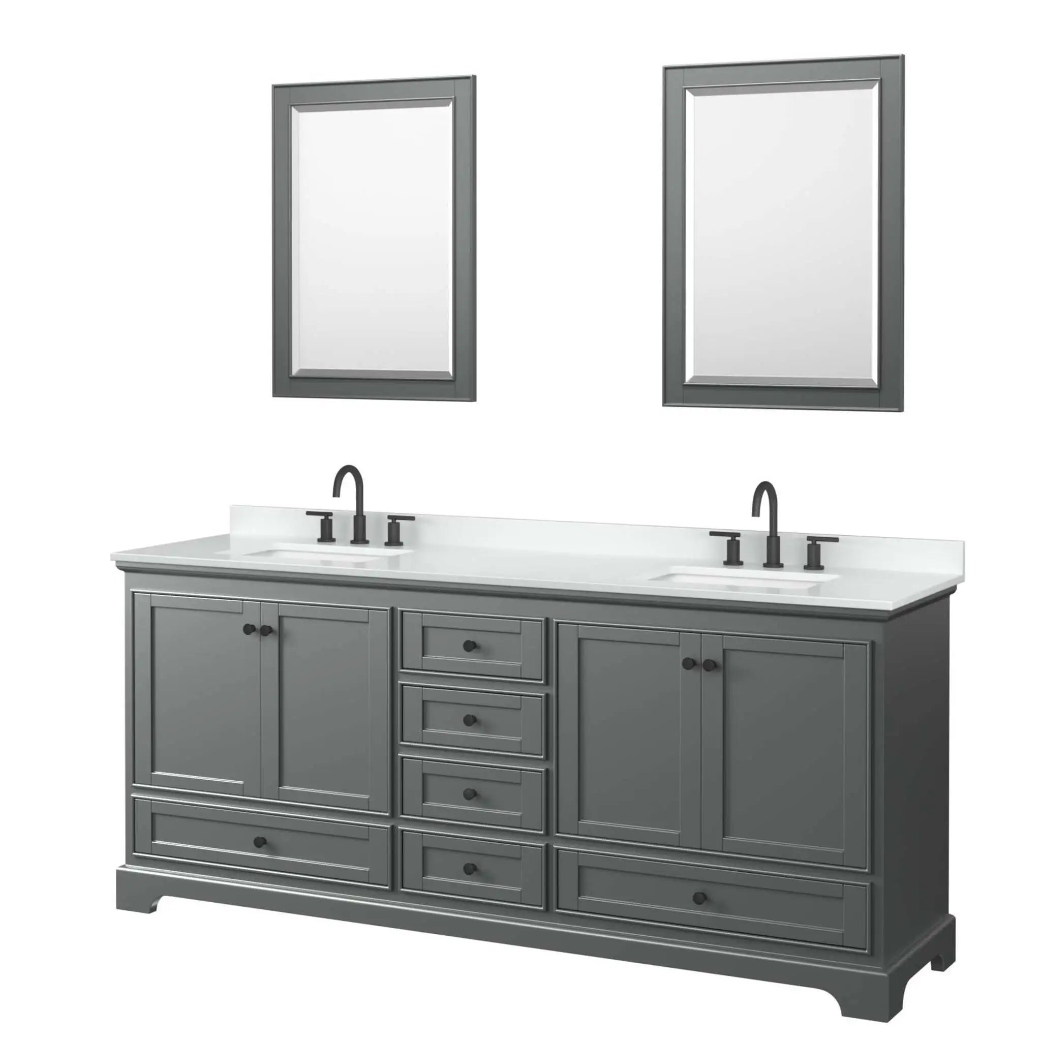 80" Deborah Double Bathroom Vanity in Dark Gray with Matte Black Trim & 24" Mirror by Wyndham