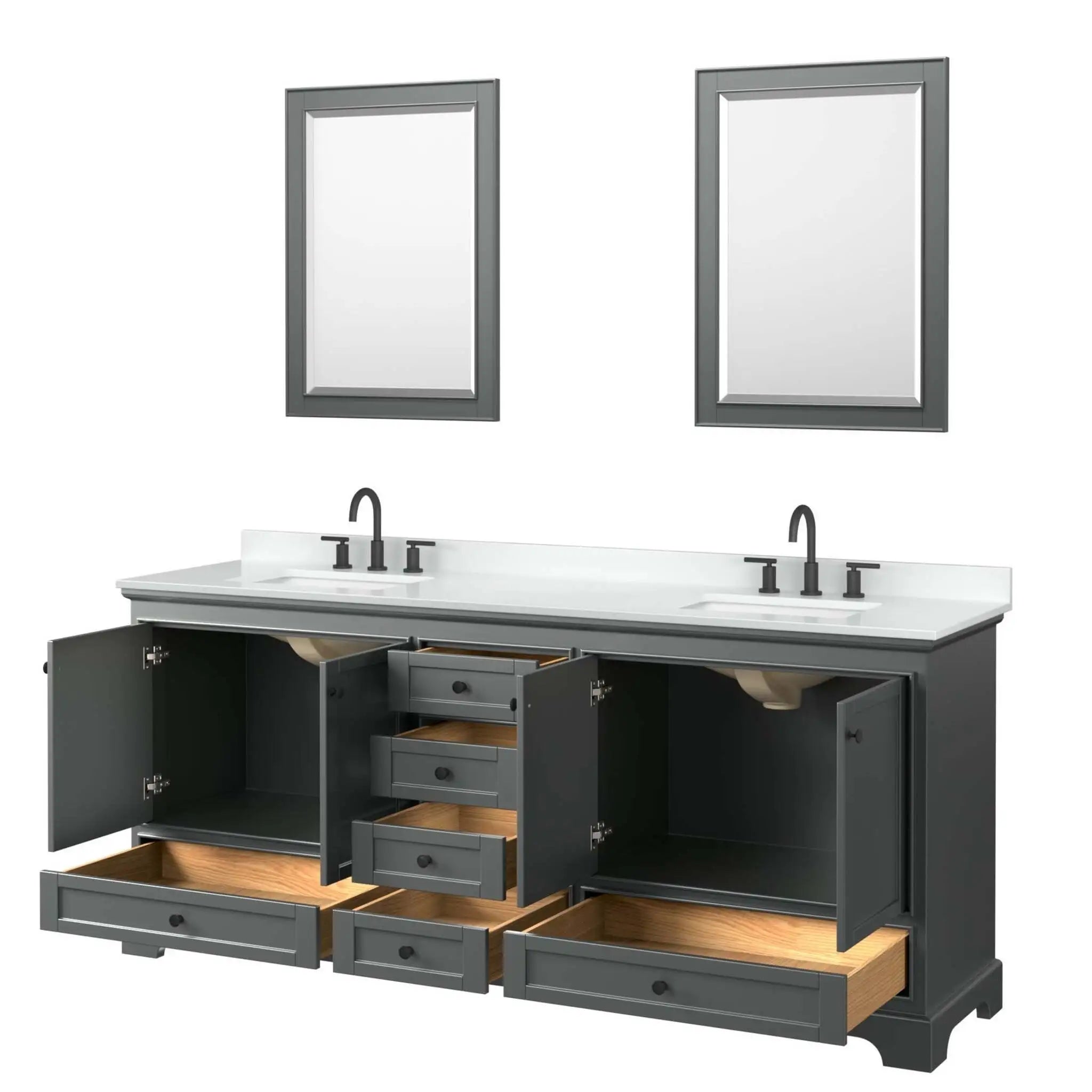 80" Deborah Double Bathroom Vanity in Dark Gray with Matte Black Trim & 24" Mirror by Wyndham