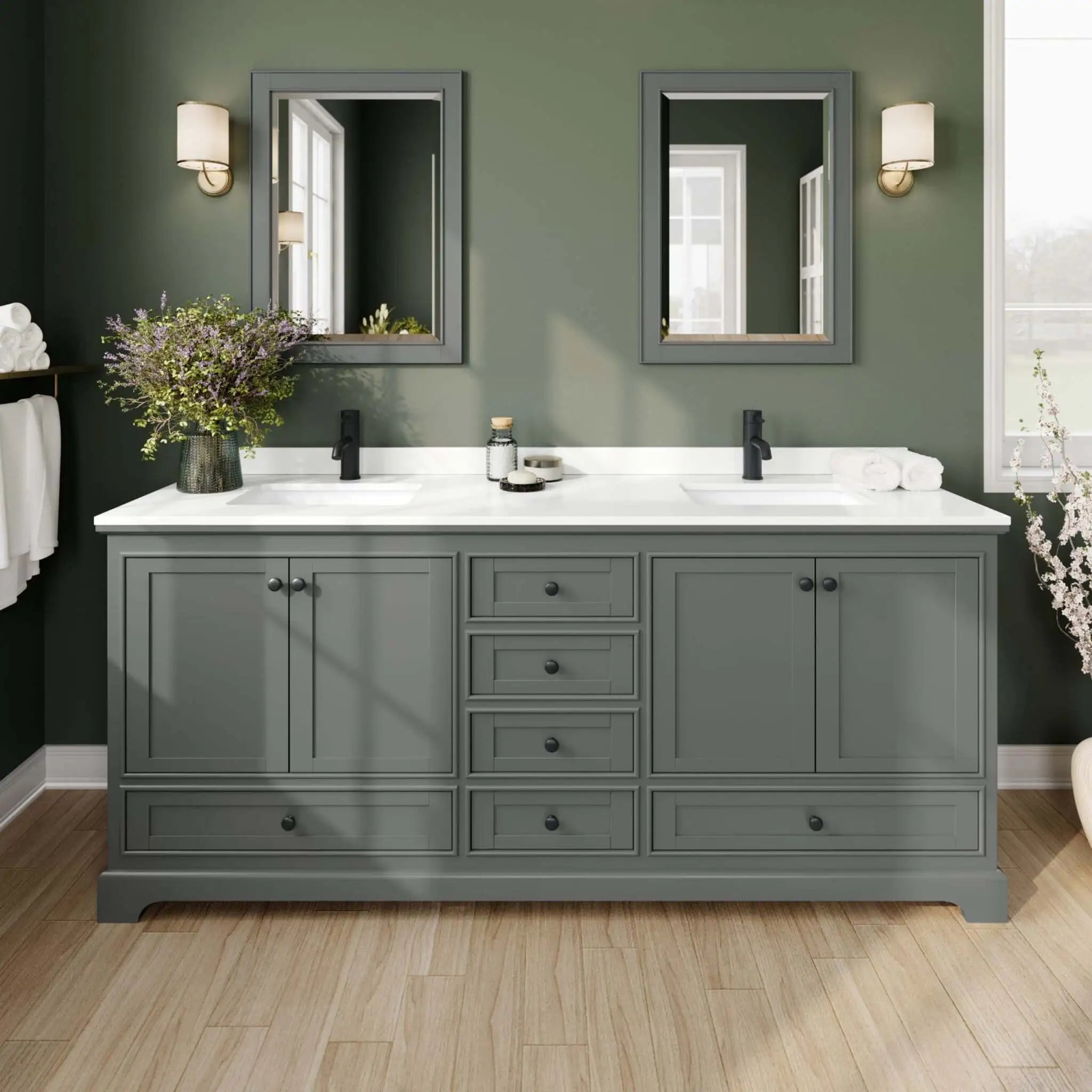 80" Deborah Double Bathroom Vanity in Dark Gray with Matte Black Trim & 24" Mirror by Wyndham