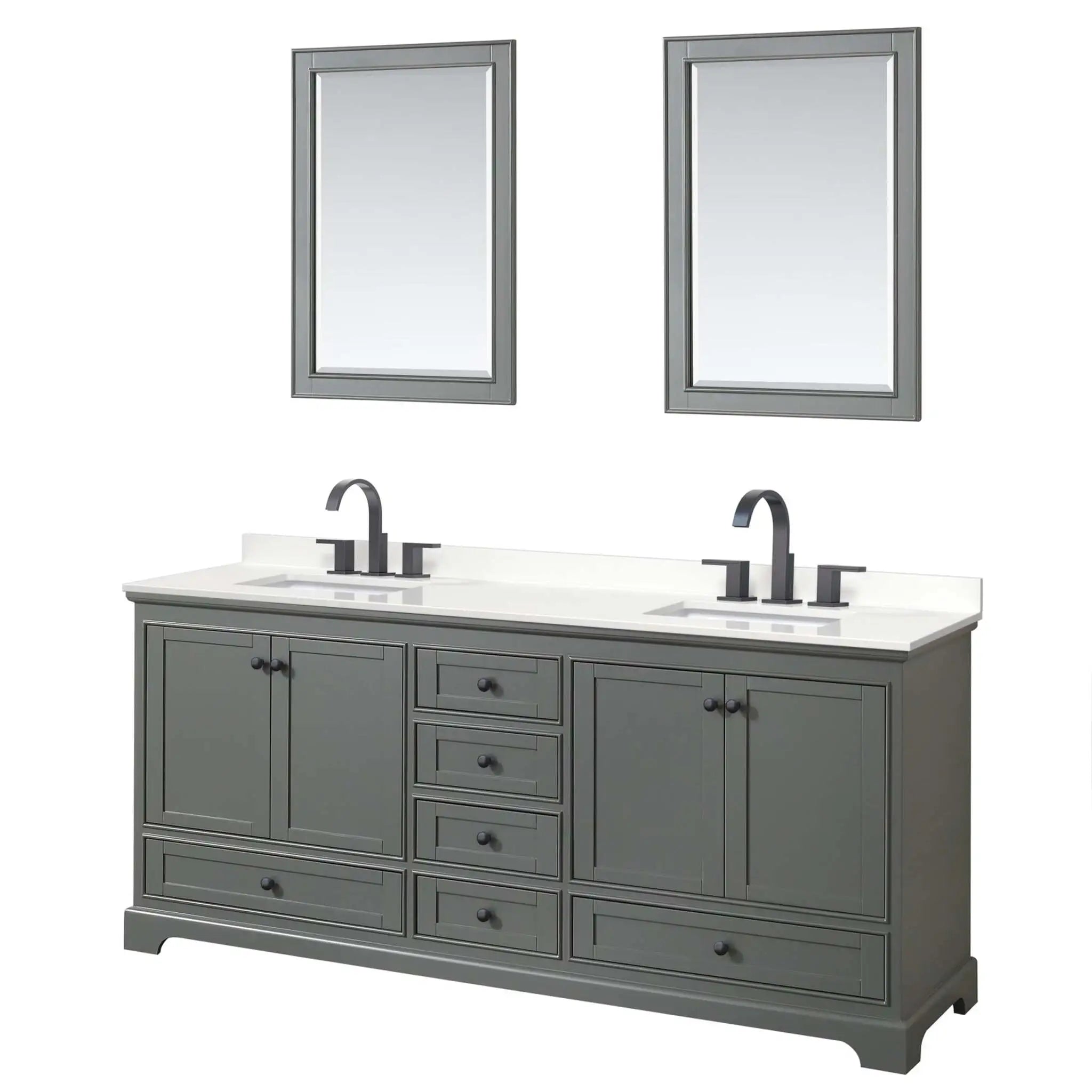 80" Deborah Double Bathroom Vanity in Dark Gray with Matte Black Trim & 24" Mirror by Wyndham