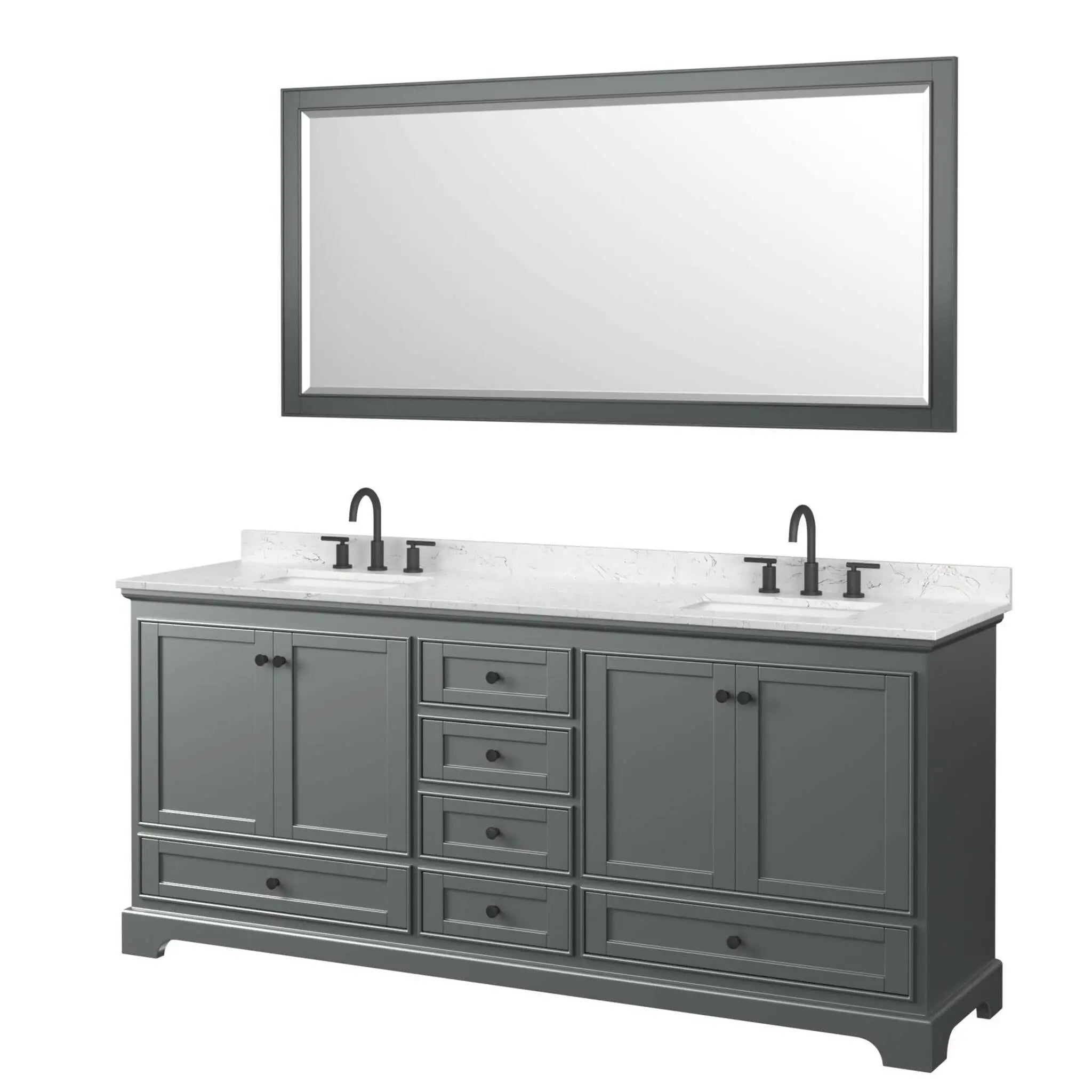 80" Deborah Double Bathroom Vanity in Dark Gray with Matte Black Trim & 70" Mirror by Wyndham