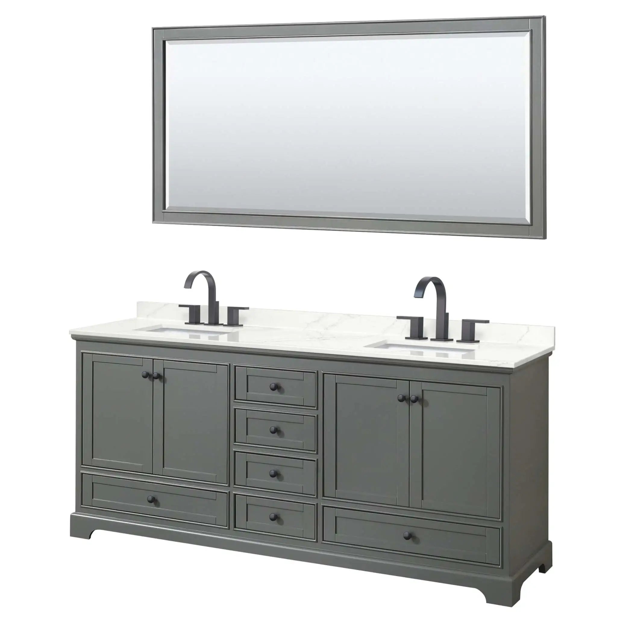 80" Deborah Double Bathroom Vanity in Dark Gray with Matte Black Trim & 70" Mirror by Wyndham